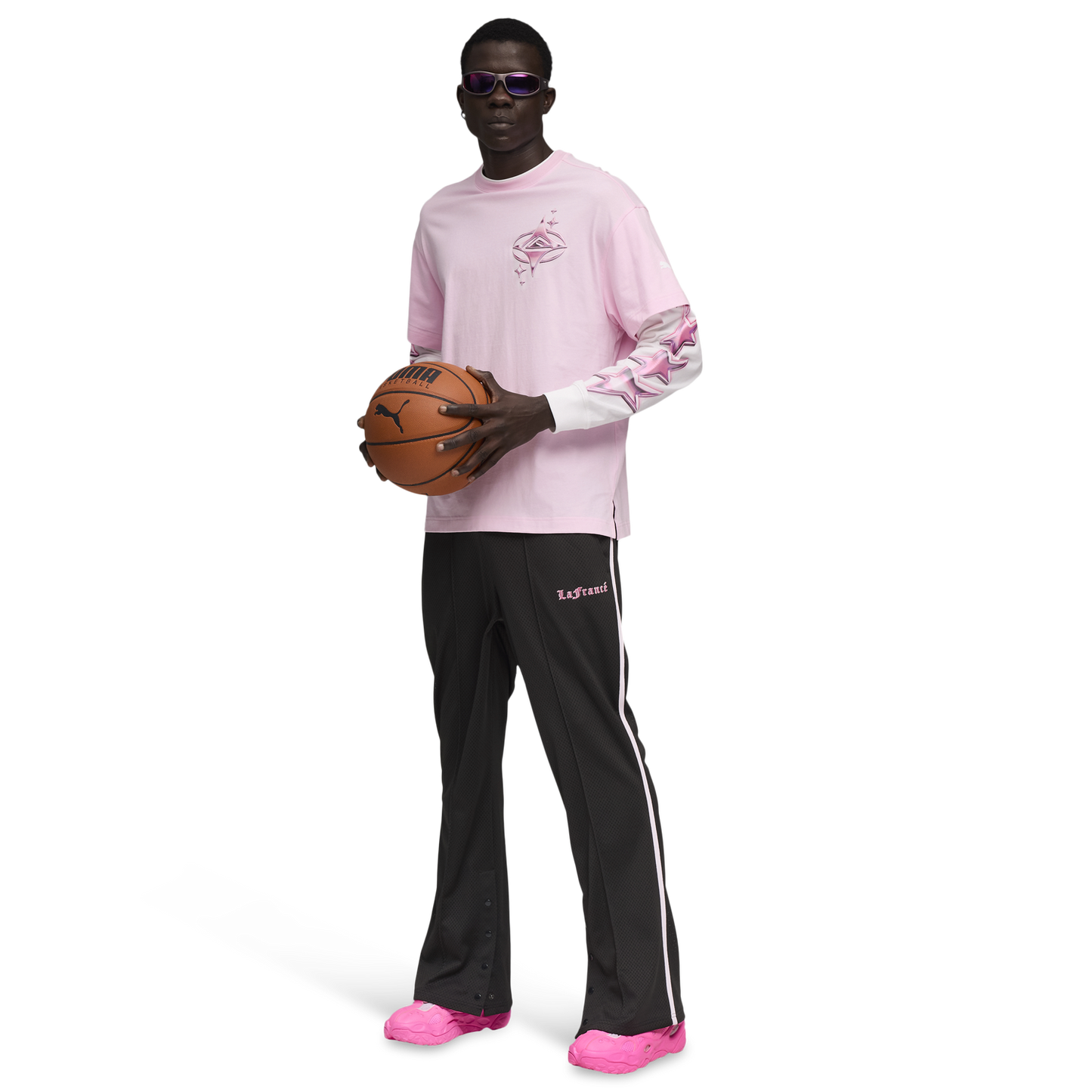 PUMA Lafrance Pink Heem Long Sleeve Tee - Men's - Puma White/Pale Pink
