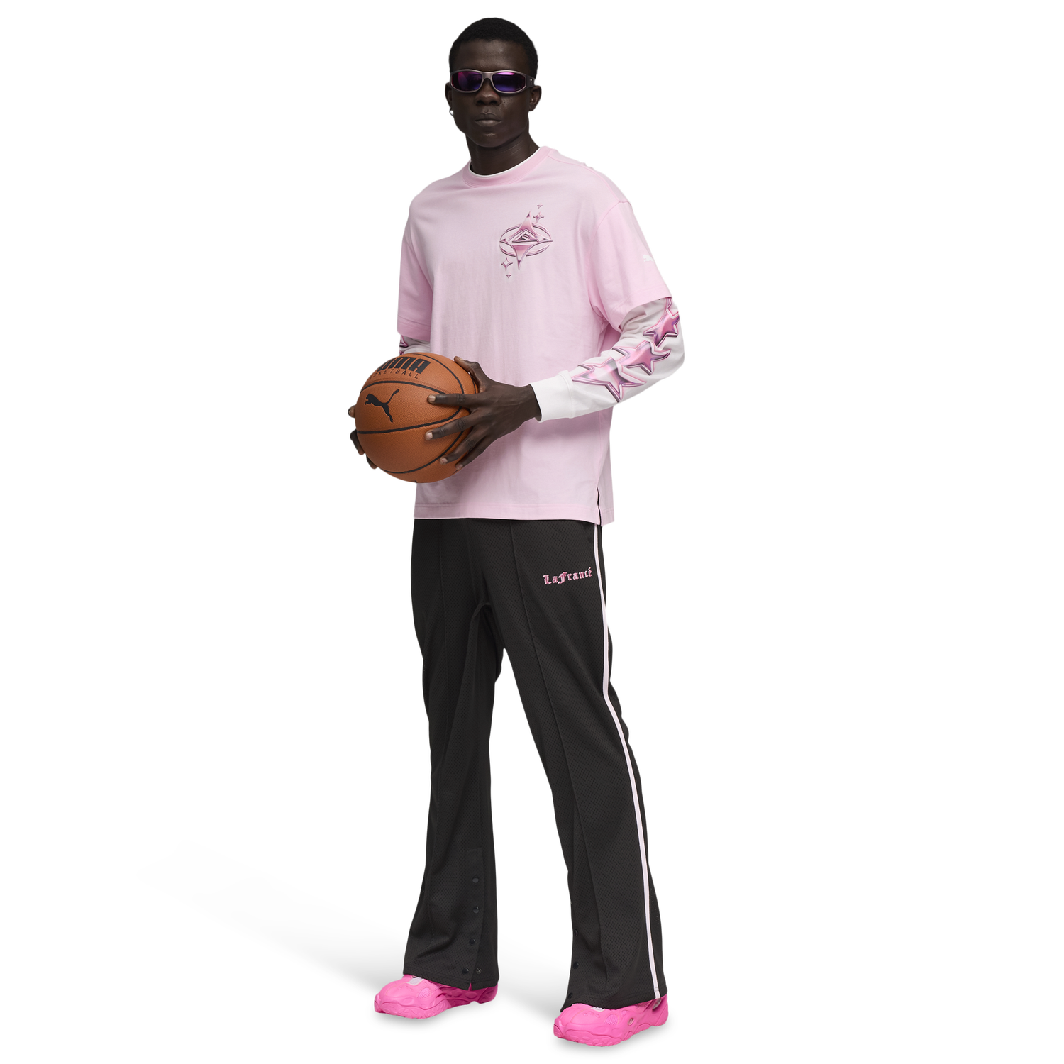 PUMA Lafrance Pink Heem Long Sleeve Tee - Men's - Puma White/Pale Pink