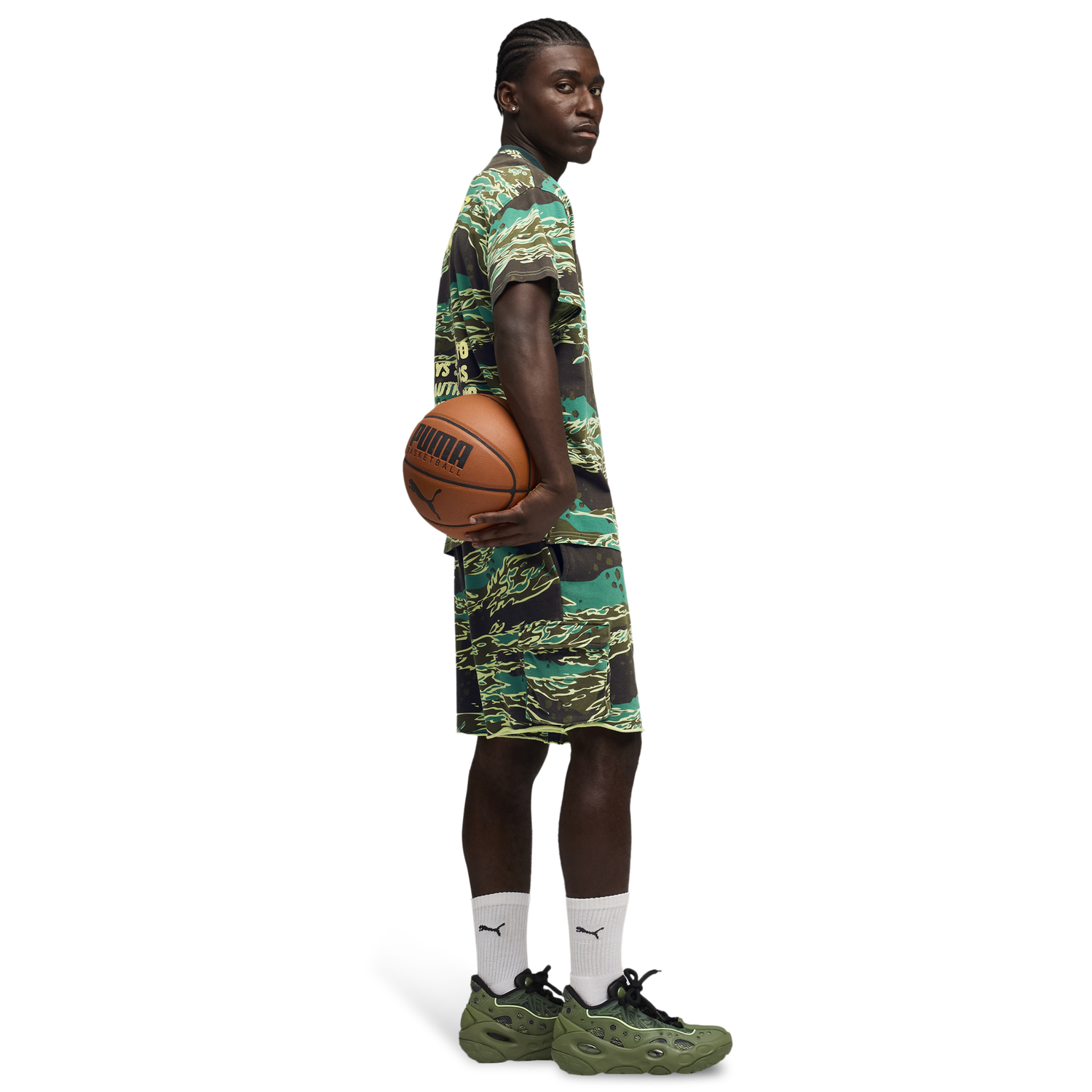 PUMA LaFrance Supply Terry Shorts - Men's - Green Terrain Aop/White
