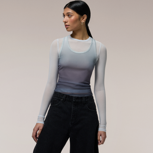 Cozi Long Sleeve Layered Mesh Top - Women's - Rose Camo/Pure Cashmere
