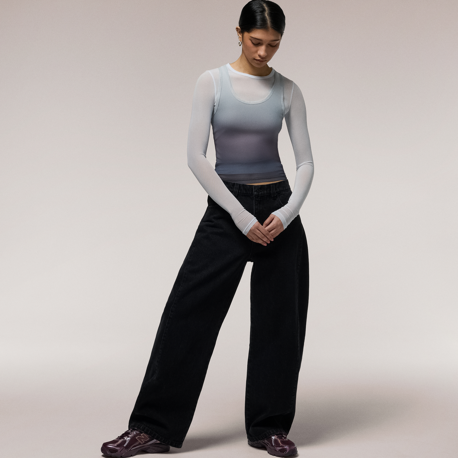 Cozi Long Sleeve Layered Mesh Top - Women's - Rose Camo/Pure Cashmere