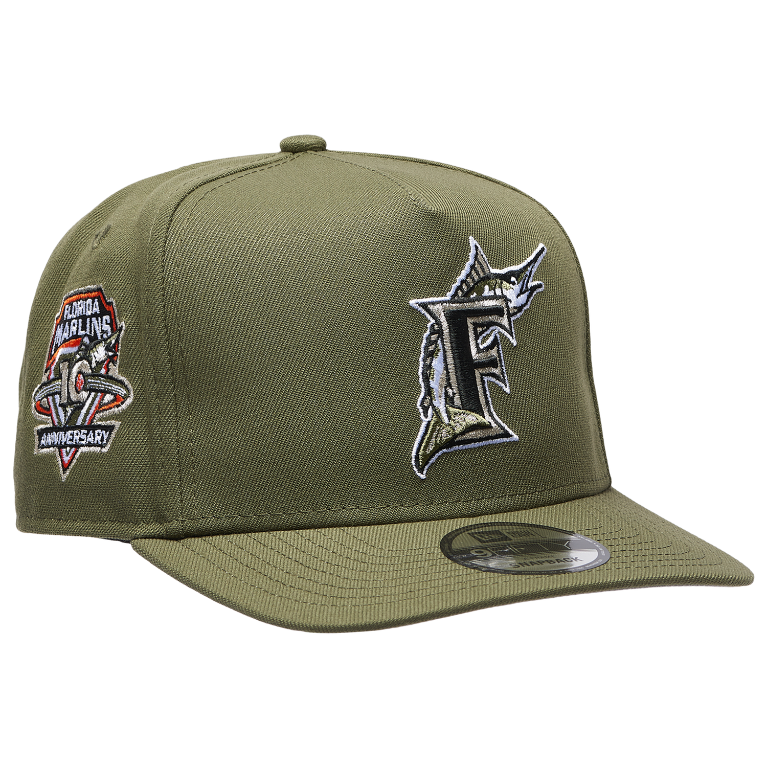 New Era Marlins 950AF 10th Anniversary Curve Cap - Men's - Olive/Olive