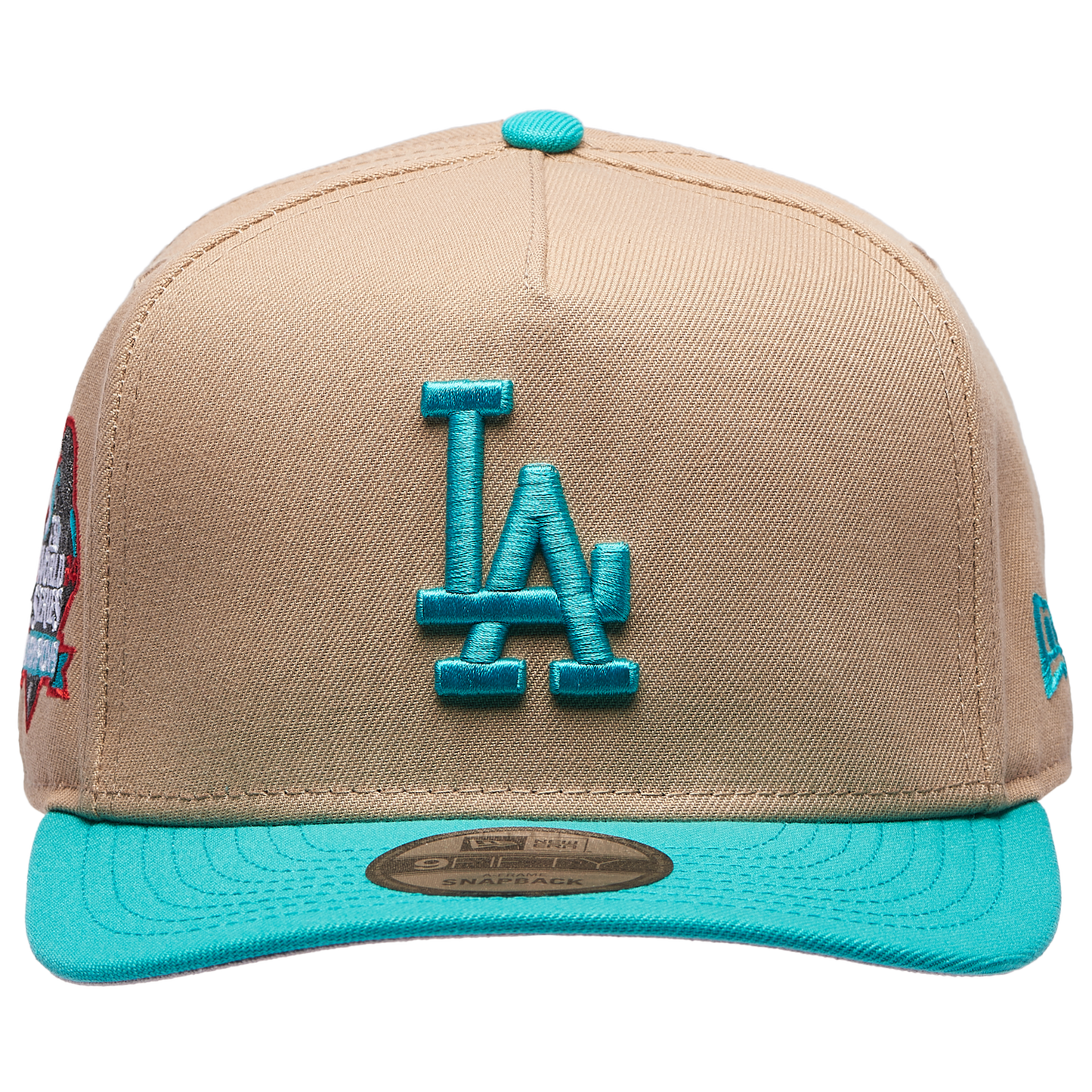New Era Dodgers 9FIFTY A-Frame Curve 24 World Series Cap - Men's - Camel/Teal