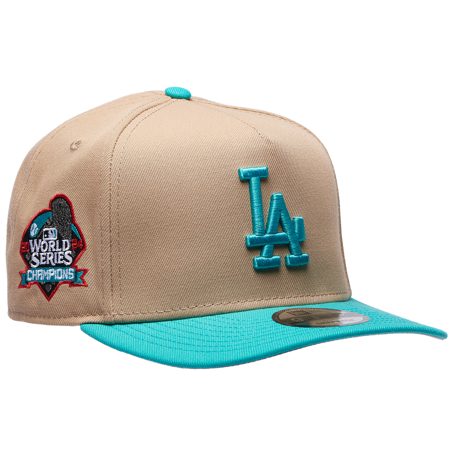 New Era Dodgers 9FIFTY A-Frame Curve 24 World Series Cap - Men's - Camel/Teal