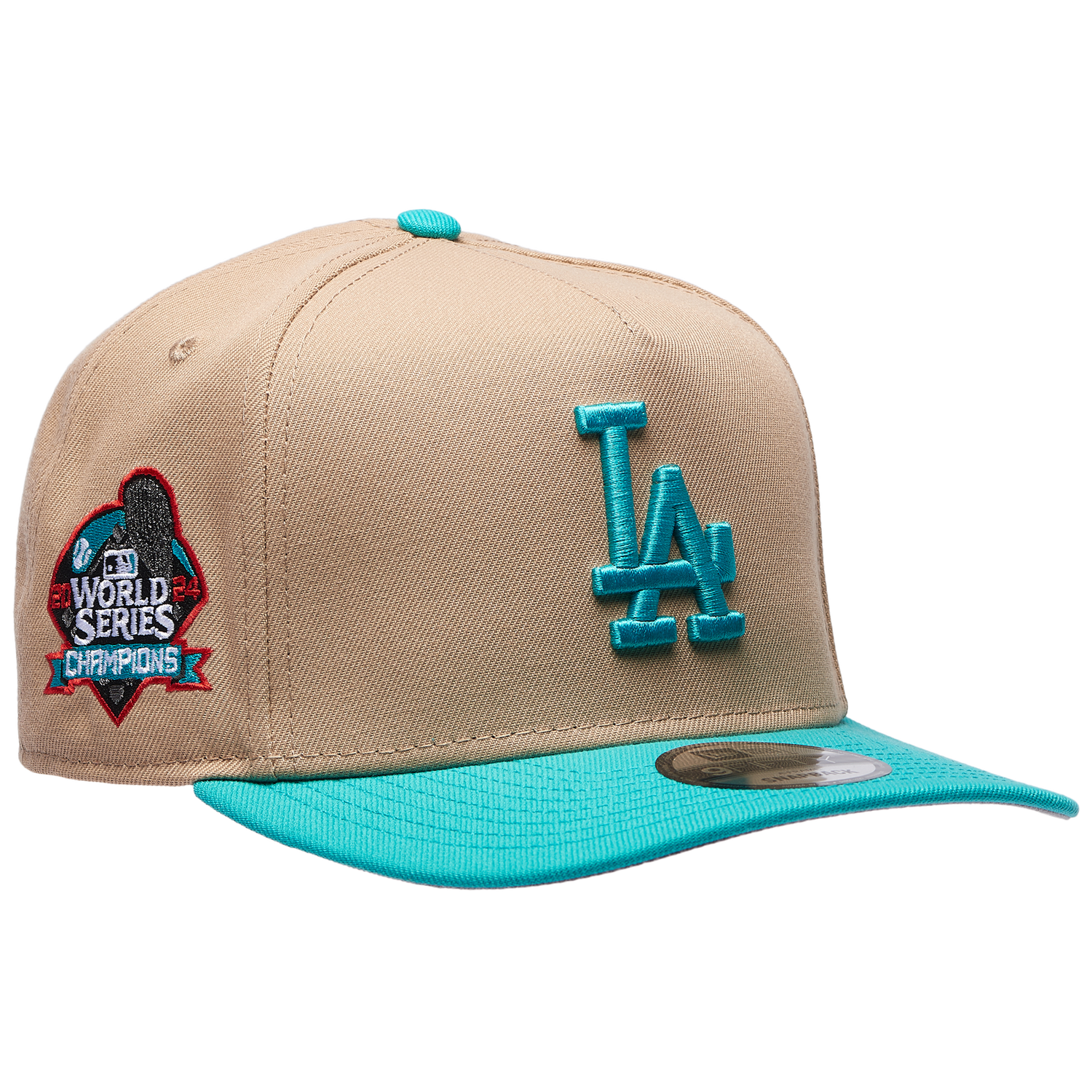 New Era Dodgers 9FIFTY A-Frame Curve 24 World Series Cap - Men's - Camel/Teal