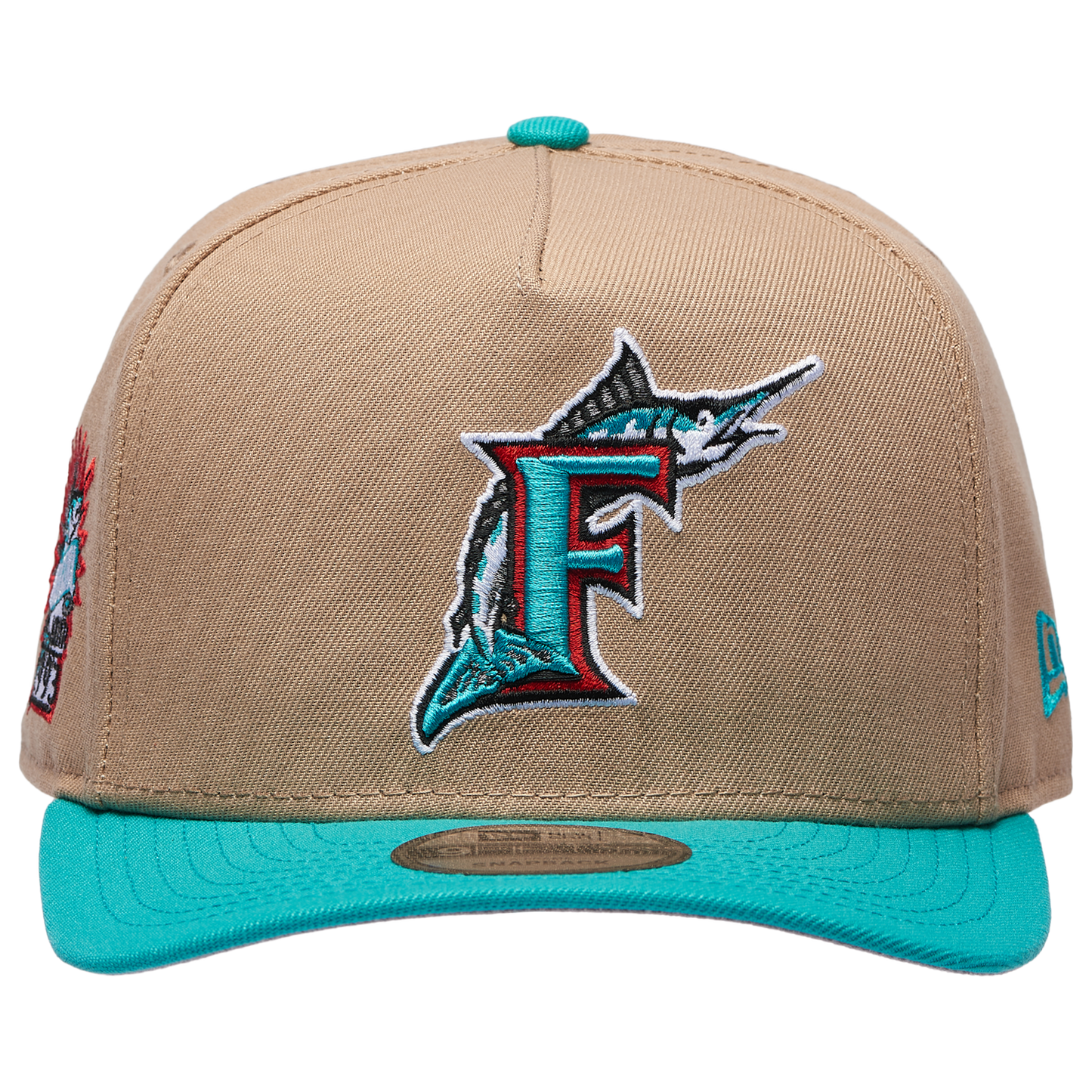 New Era Marlins 9FIFTY A-Frame Curve ING Cap - Men's - Camel/Teal