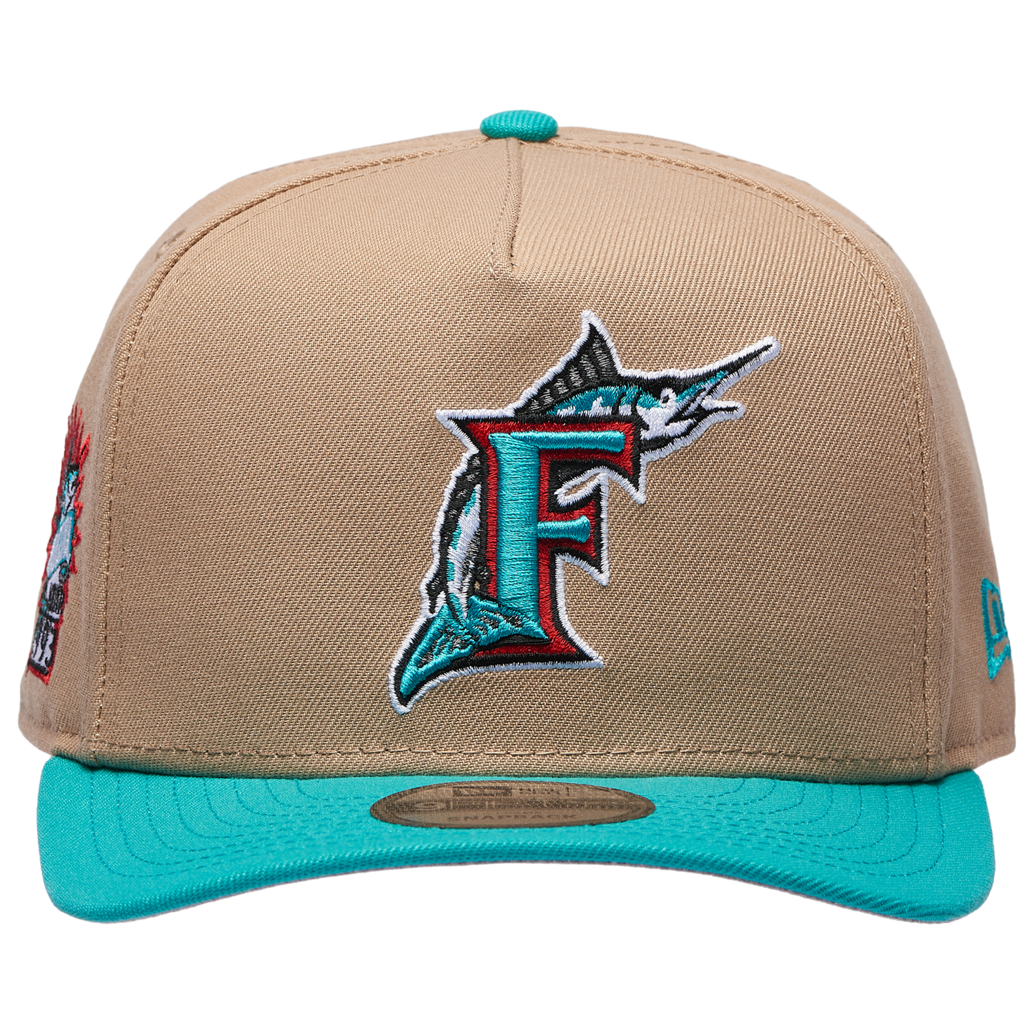 New Era Marlins 9FIFTY A-Frame Curve ING Cap - Men's - Camel/Teal