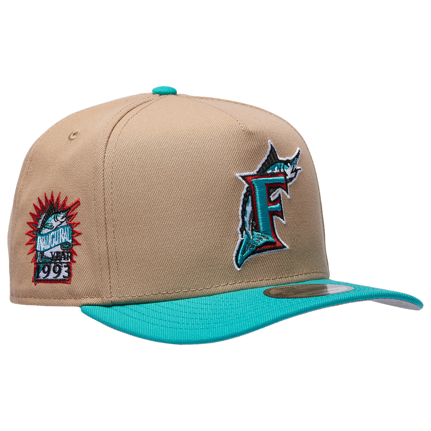 New Era Marlins 9FIFTY A-Frame Curve ING Cap - Men's - Camel/Teal
