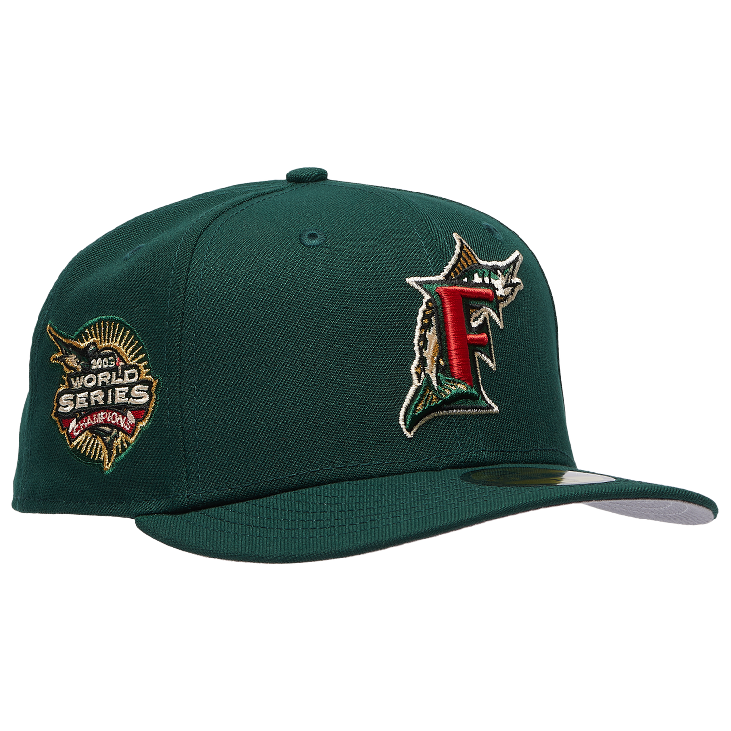 New Era Marlins 5950PC 03 World Series Champ Cap - Men's - Multi/Dark Green