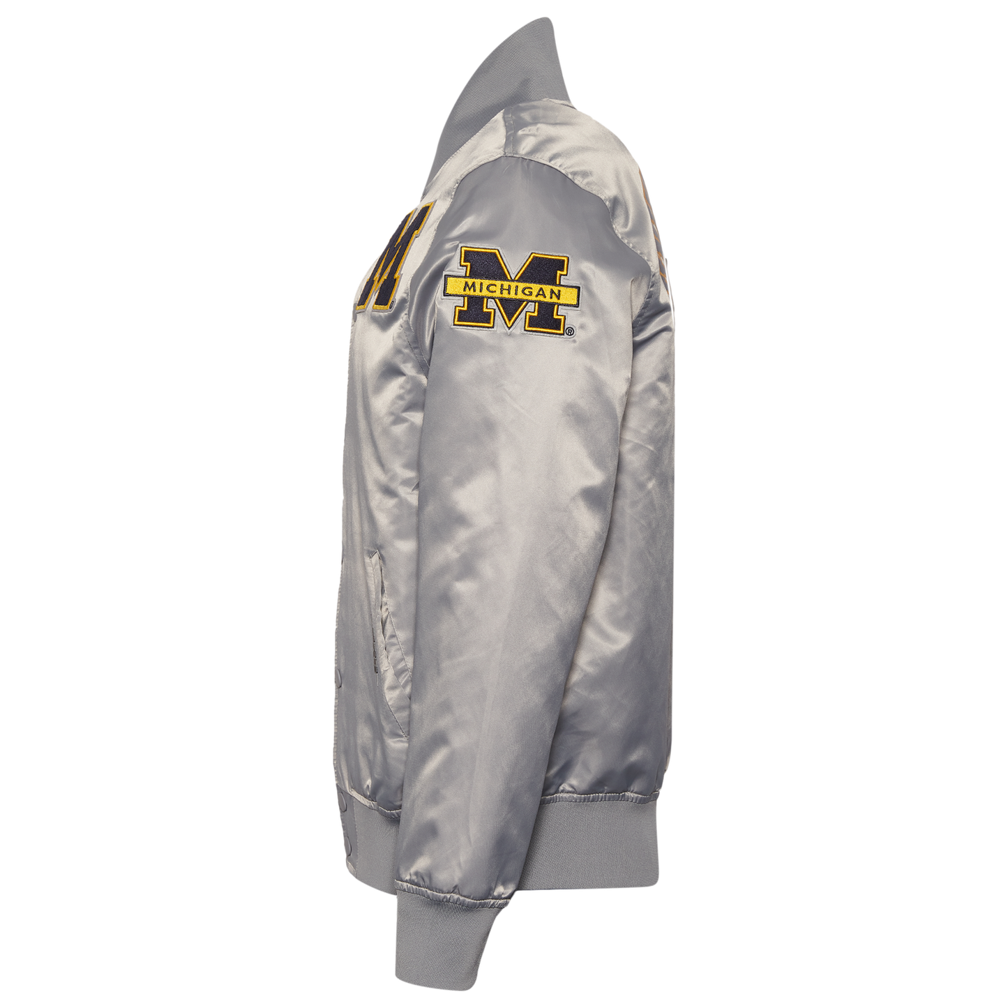 Pro Standard Michigan Classic Satin Jacket - Men's - Silver/Navy