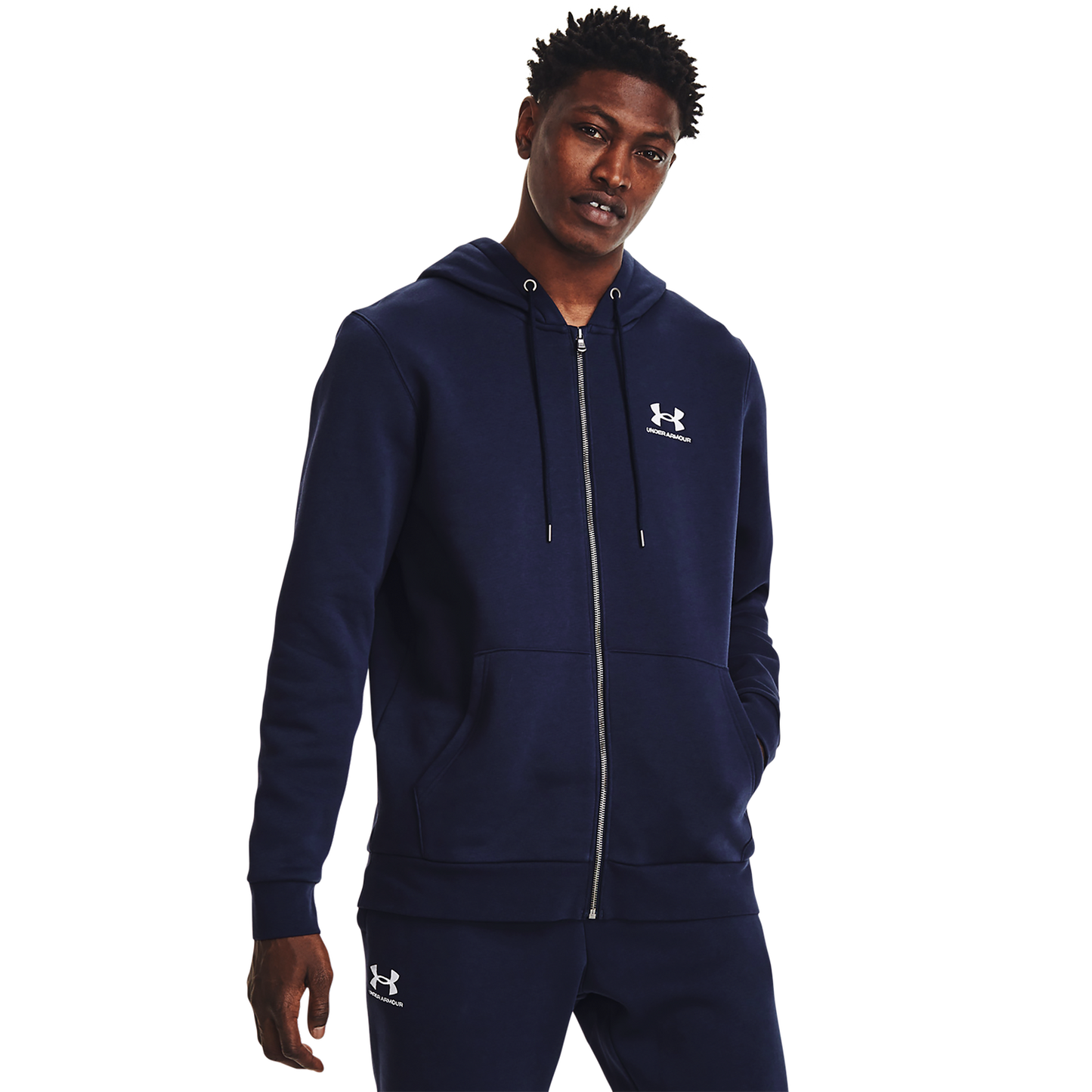 Under Armour Essential Fleece Full-Zip Hoodie - Men's - White/Midnight Navy