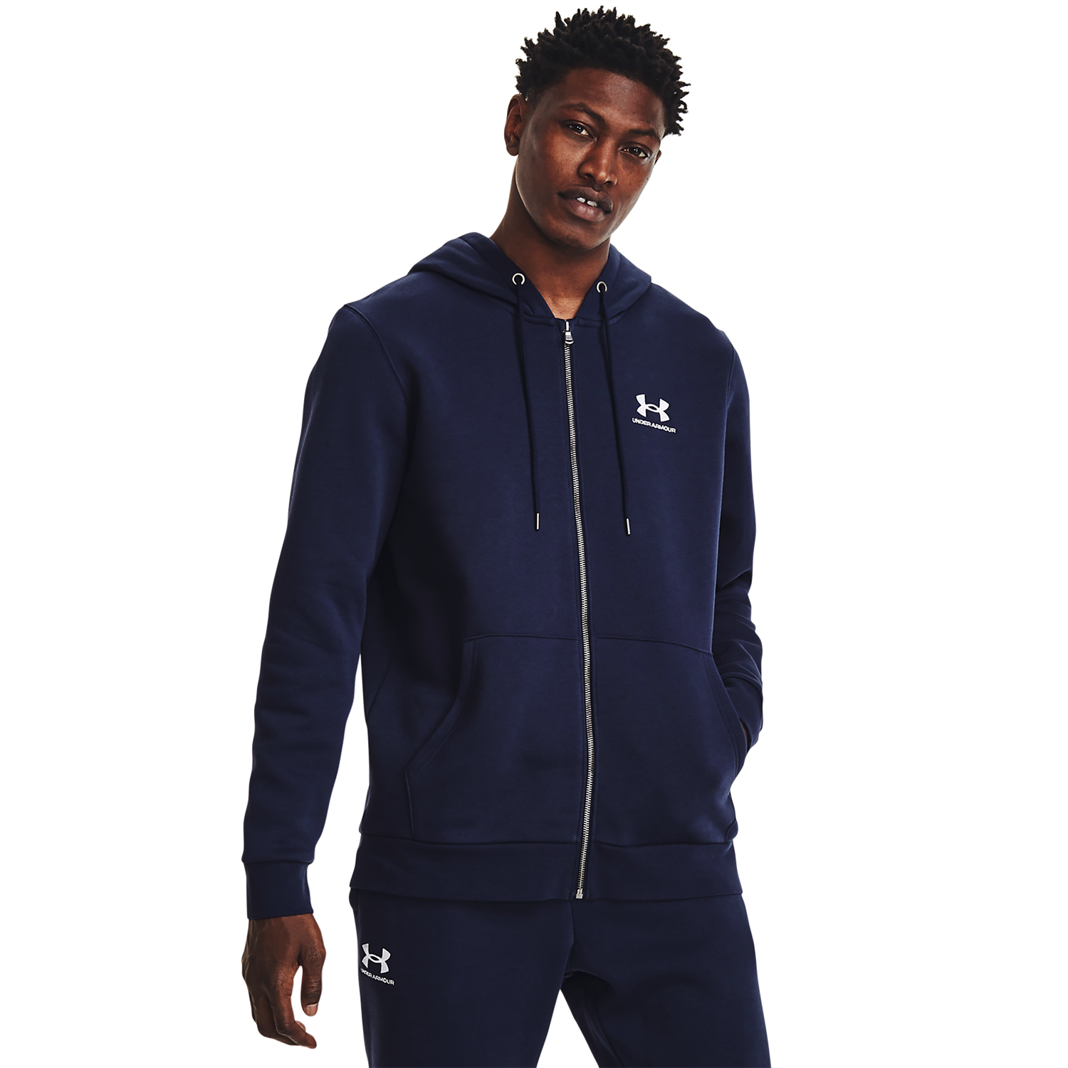 Under Armour Essential Fleece Full-Zip Hoodie - Men's - White/Midnight Navy
