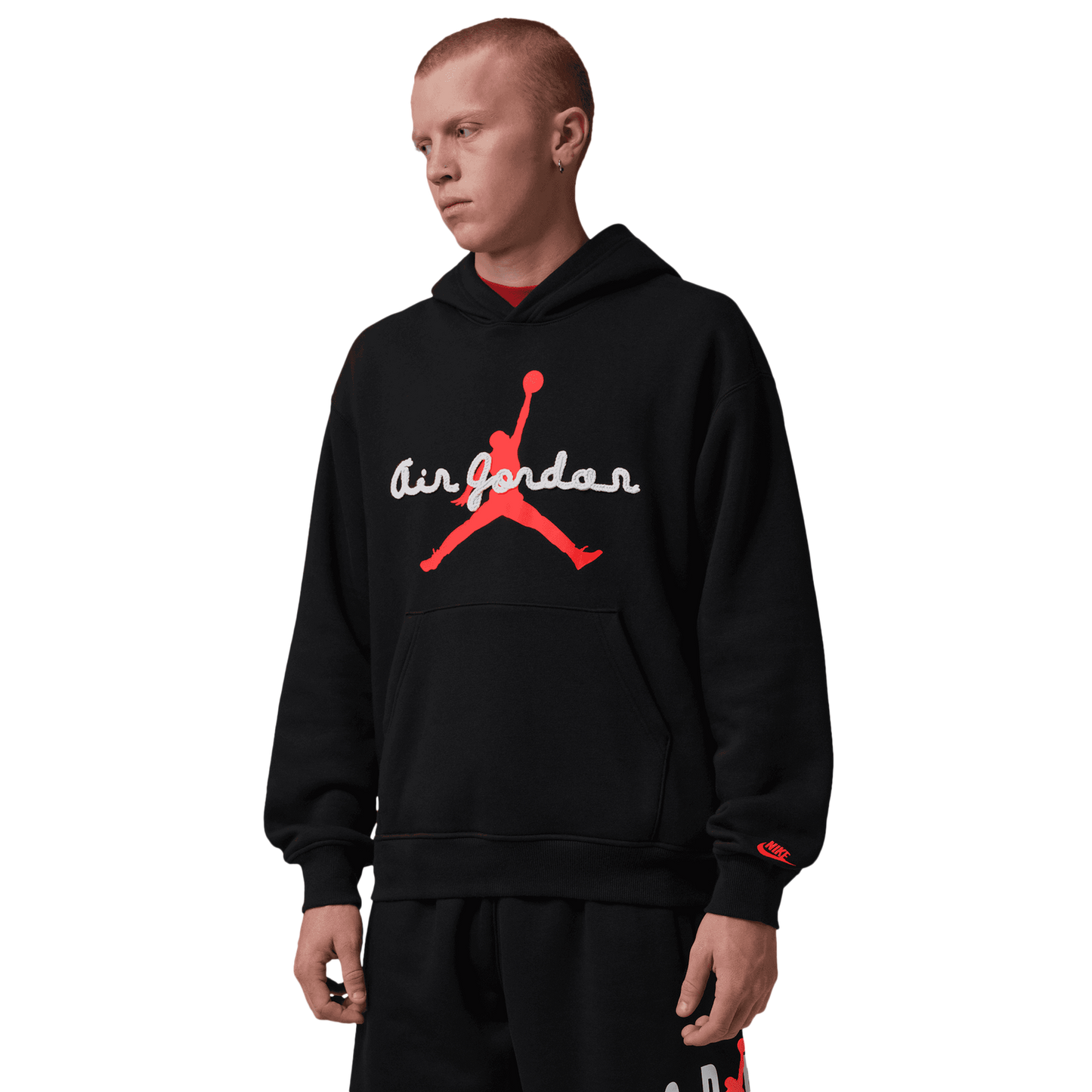 Jordan AJ6 Script Brooklyn Fleece Pullover Hoodie - Men's - Infrared 23/Black