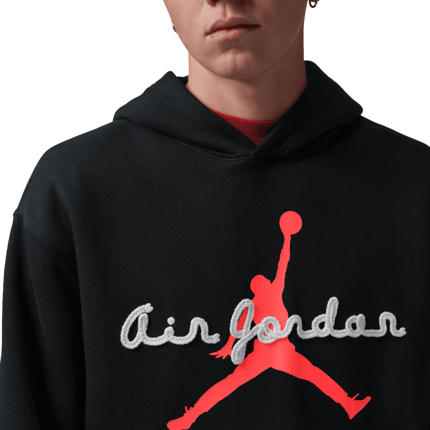 Jordan AJ6 Script Brooklyn Fleece Pullover Hoodie - Men's - Infrared 23/Black