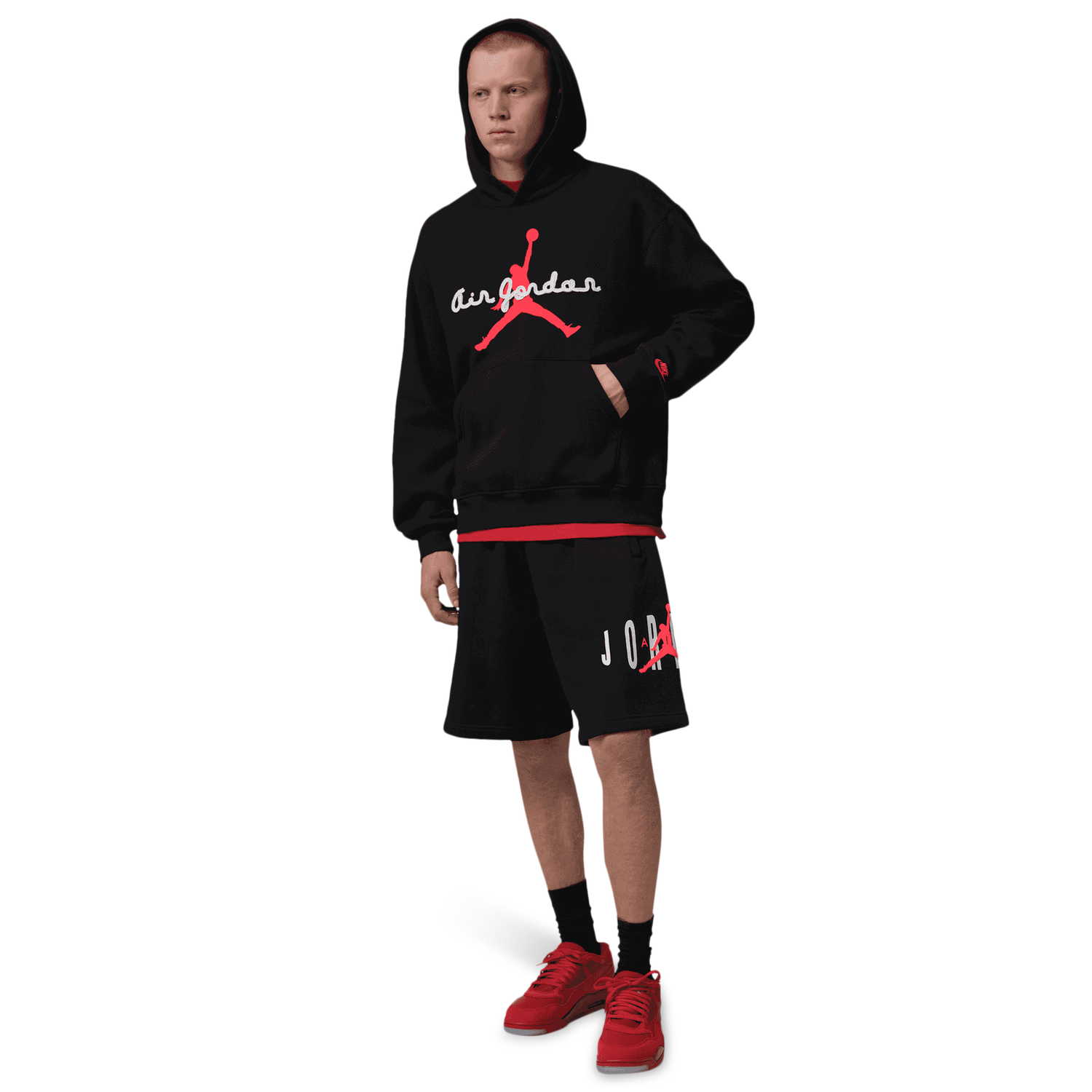 Jordan AJ6 Script Brooklyn Fleece Pullover Hoodie - Men's - Infrared 23/Black