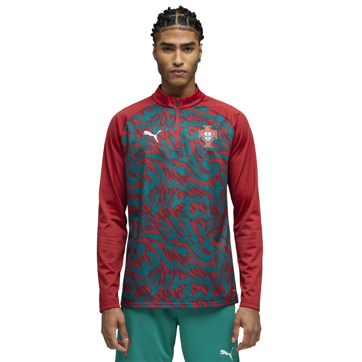PUMA FPF Warm Up 1/4 Zip Top - Men's - Green Lagoon/Club Red