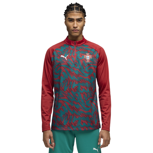 PUMA FPF Warm Up 1/4 Zip Top - Men's - Green Lagoon/Club Red