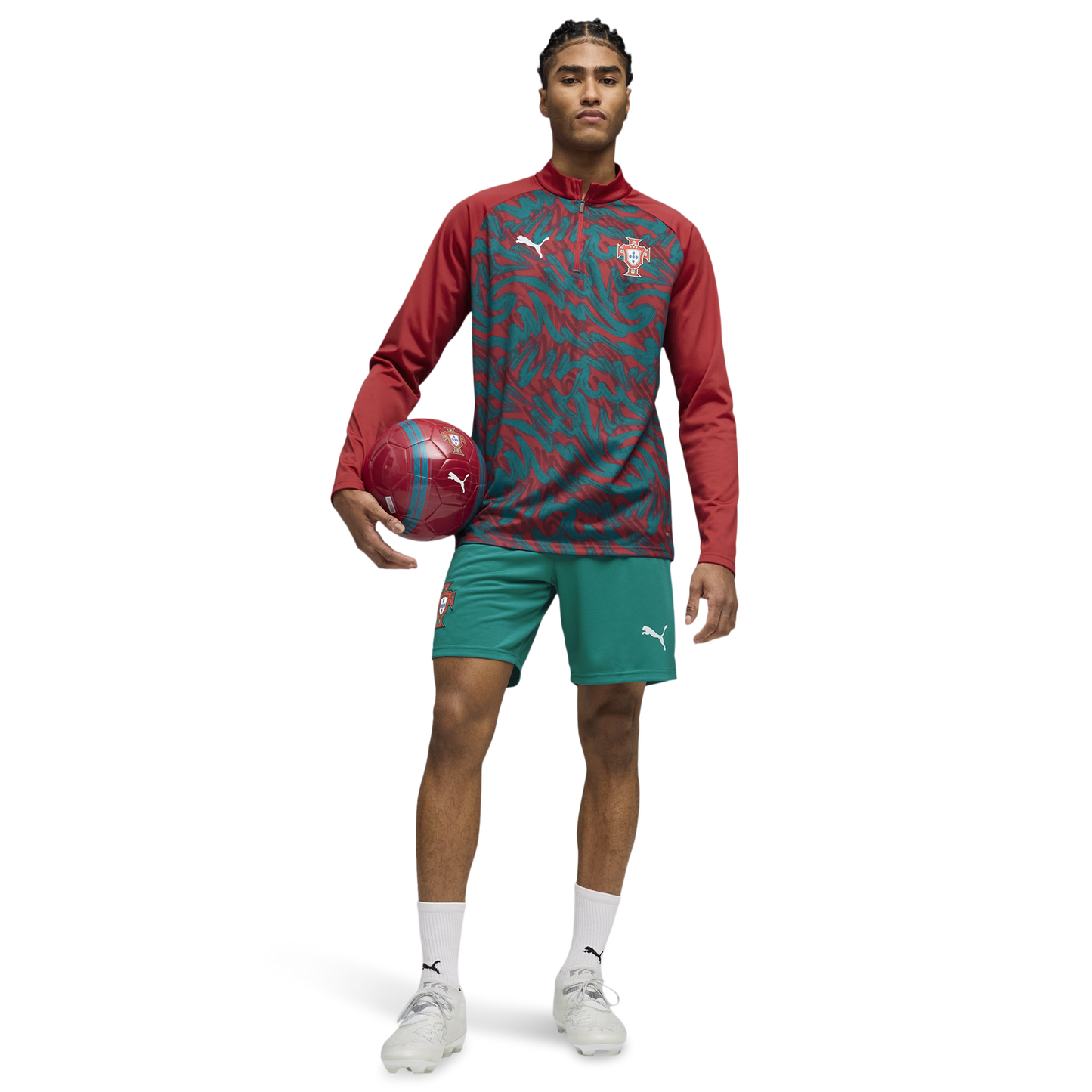 PUMA FPF Warm Up 1/4 Zip Top - Men's - Green Lagoon/Club Red