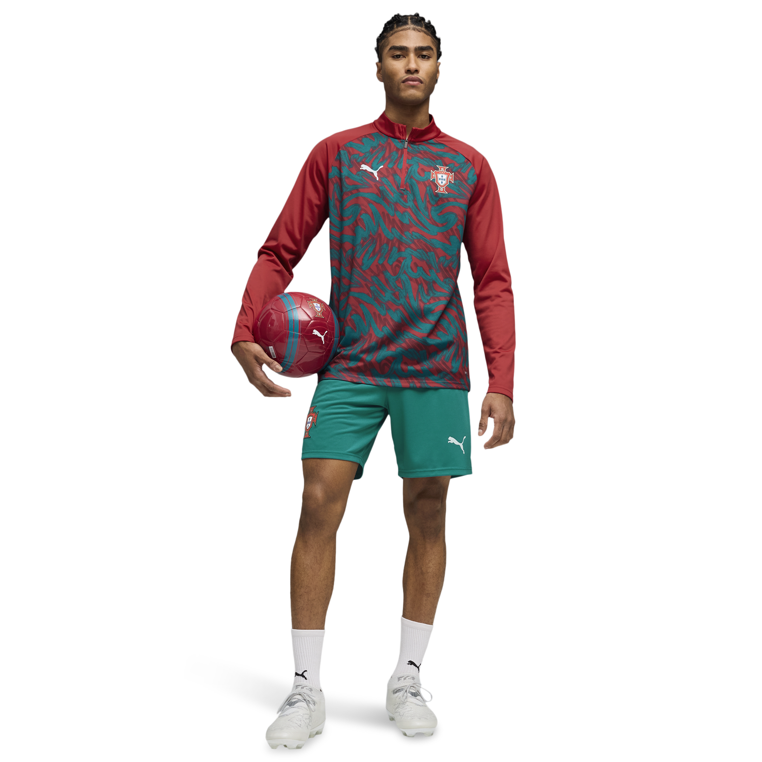 PUMA FPF Warm Up 1/4 Zip Top - Men's - Green Lagoon/Club Red