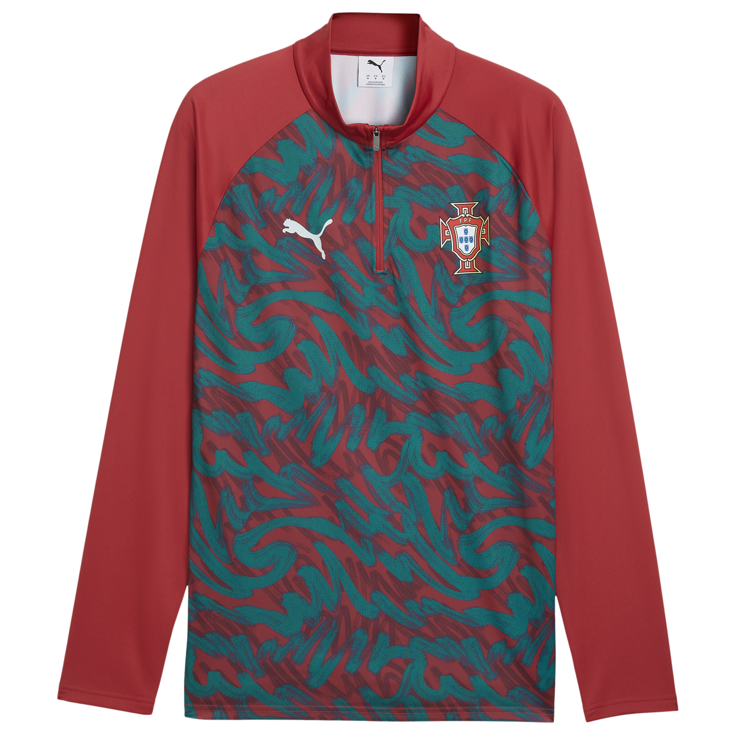 PUMA FPF Warm Up 1/4 Zip Top - Men's - Green Lagoon/Club Red