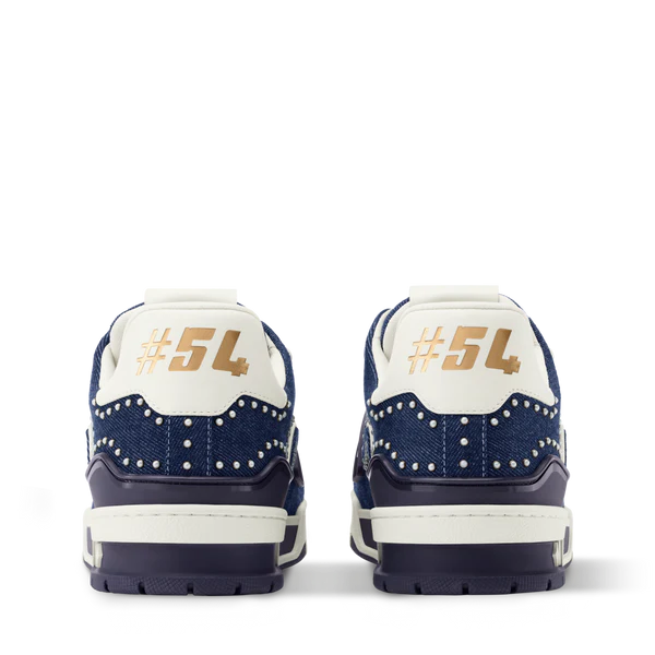 Louis Vuitton LV Trainer Indigo Blue Denim Sneakers with Swarovski Pearls
