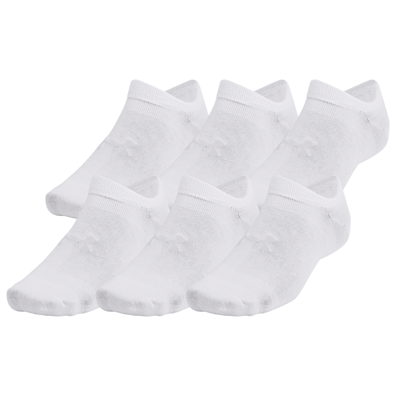 Under Armour Essential 6 Pack No Show Socks - Men's - White/White/Halo Grey