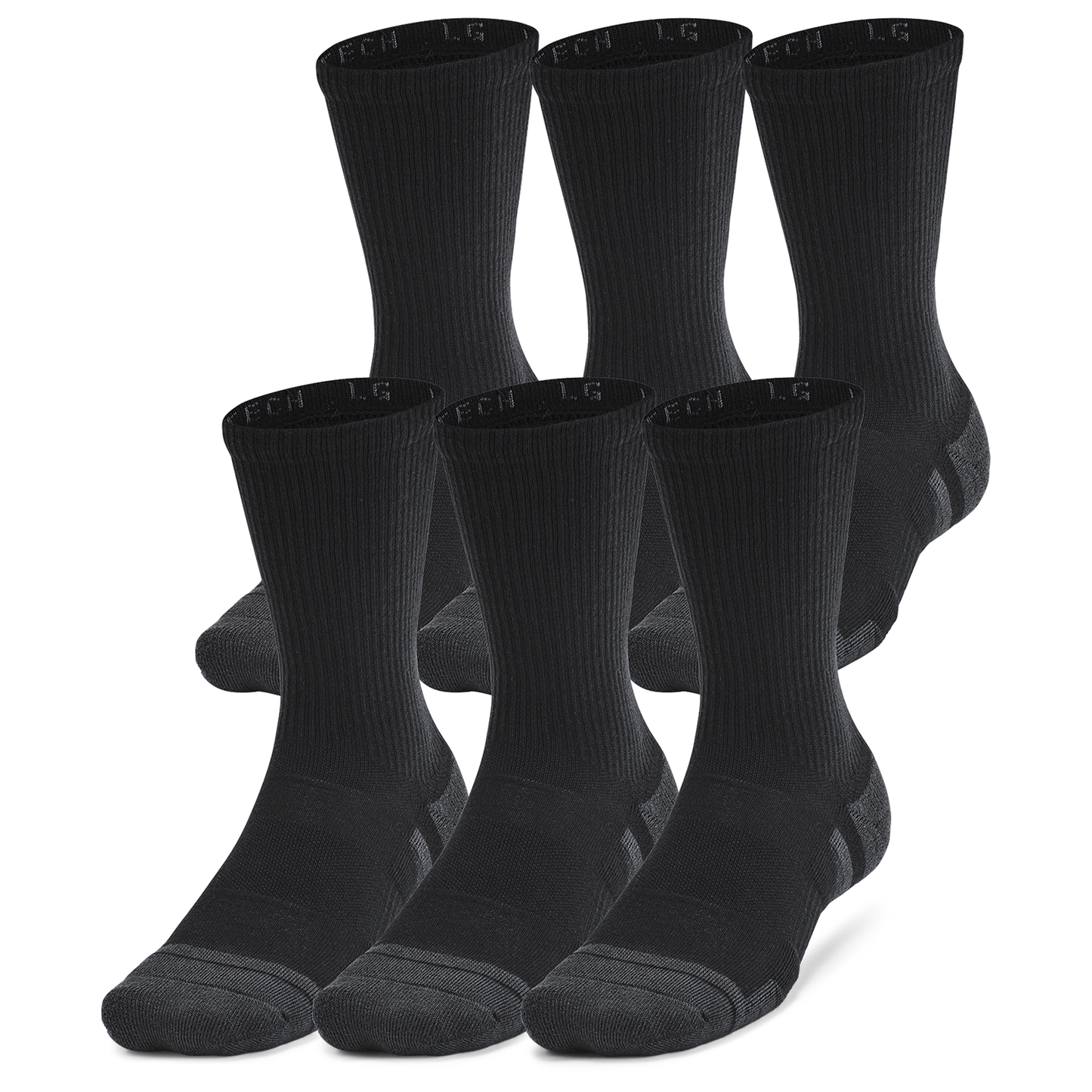 Under Armour Perf Tech 6 Pack Crew Socks - Men's - Black