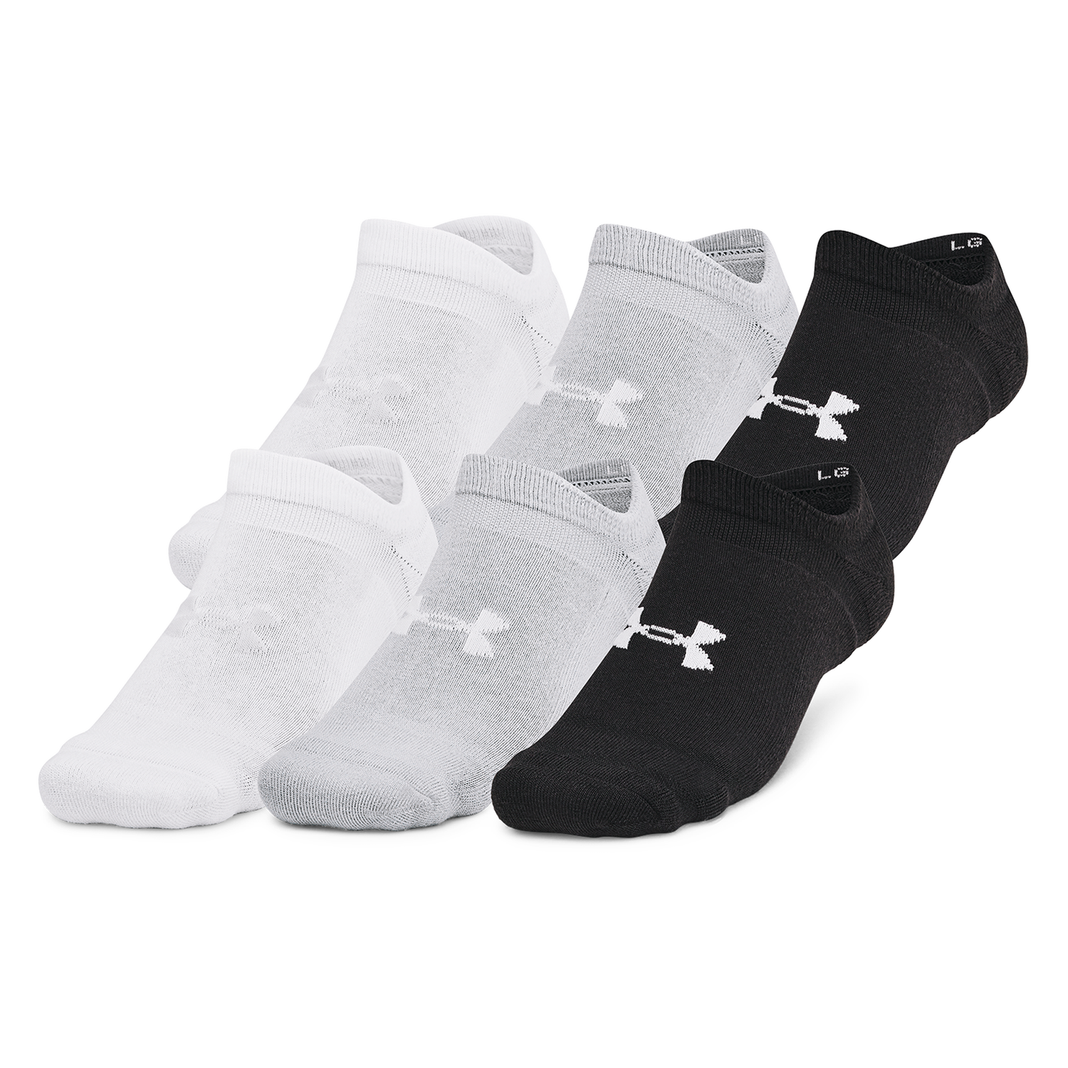 Under Armour Essential Cushion 6 Pack No Show Socks - Men's - Black/Black/Halo Grey