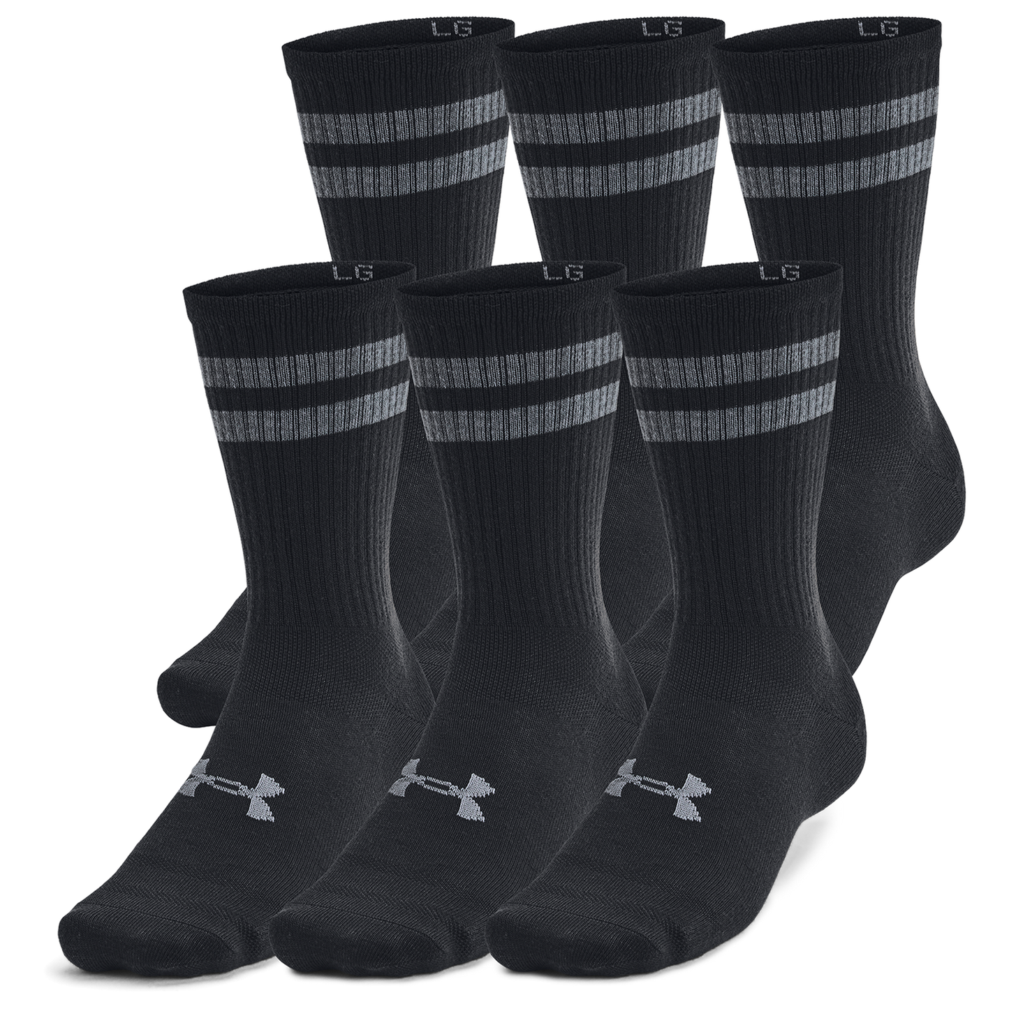 Under Armour Essential 6 Pack Crew Socks - Men's - White/White/Black