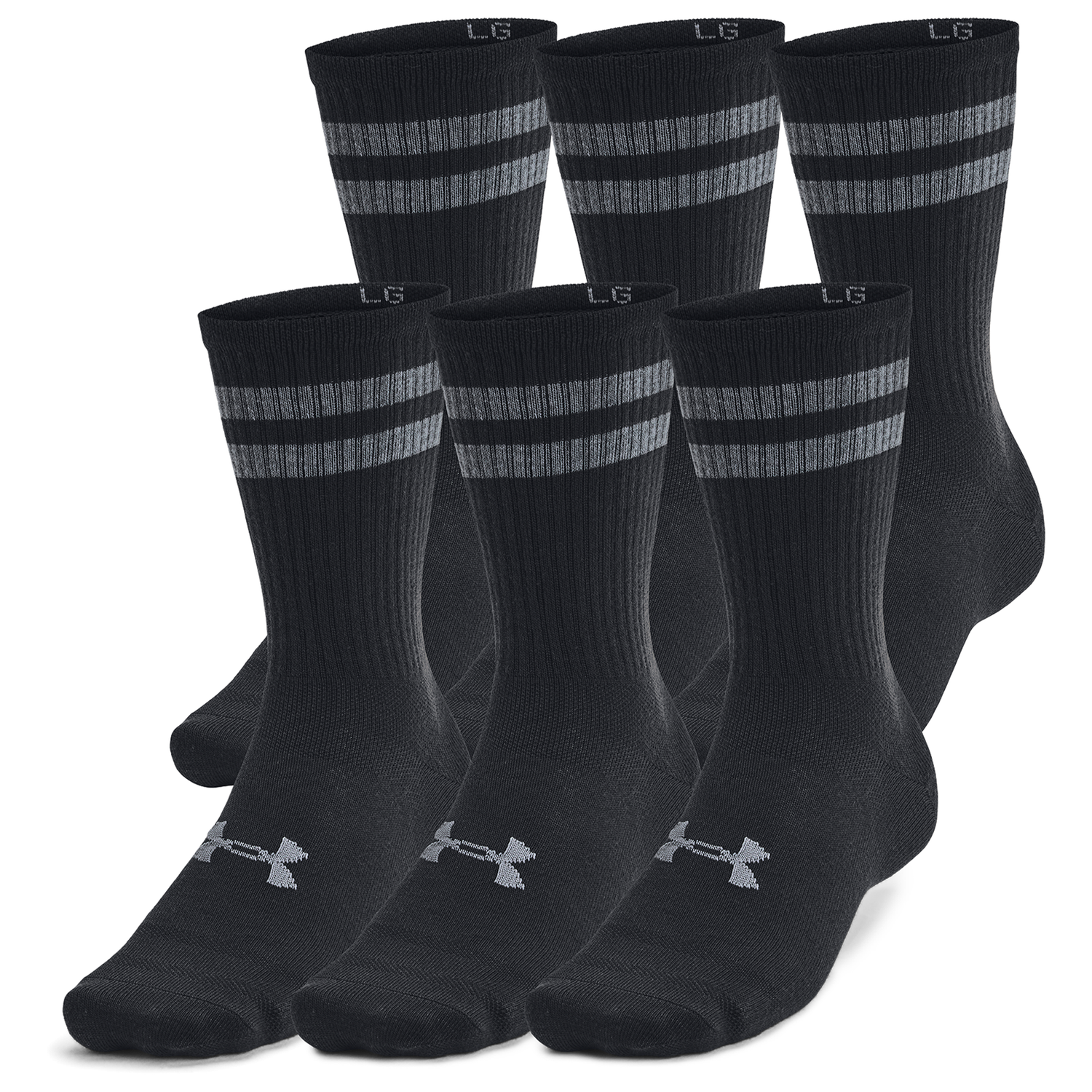Under Armour Essential 6 Pack Crew Socks - Men's - White/White/Black
