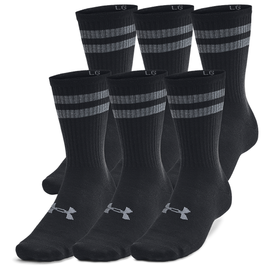 Under Armour Essential 6 Pack Crew Socks - Men's - White/White/Black