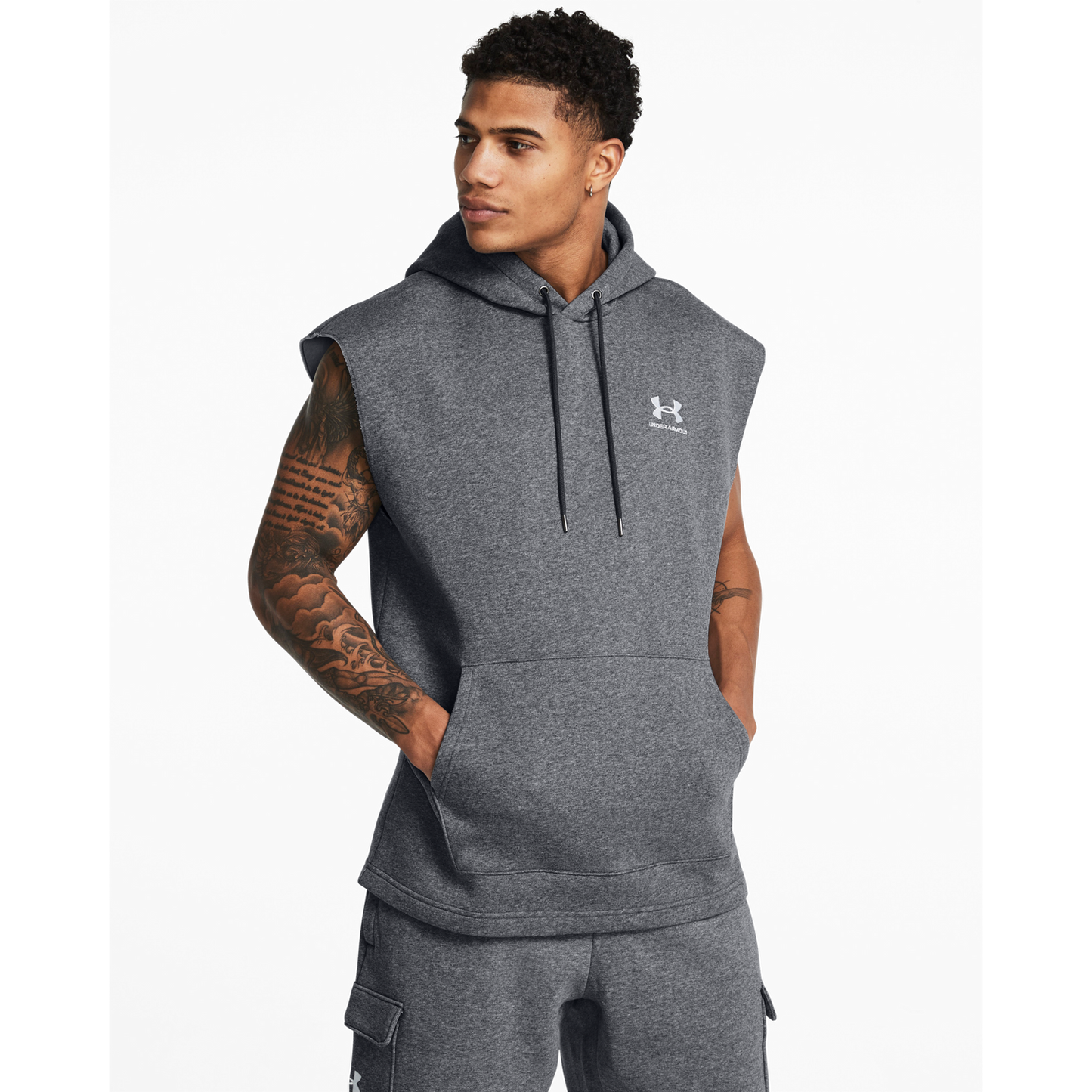 Under Armour Icon Fleece Sleeveless Hoodie - Men's - Pitch Grey/White