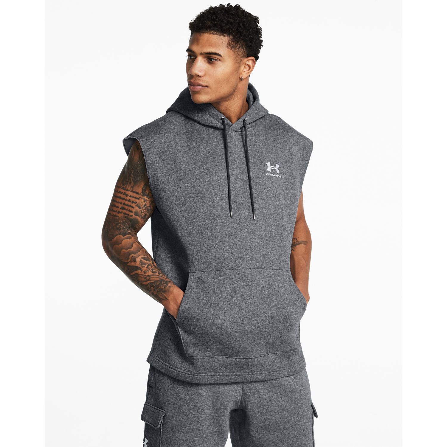 Under Armour Icon Fleece Sleeveless Hoodie - Men's - Pitch Grey/White