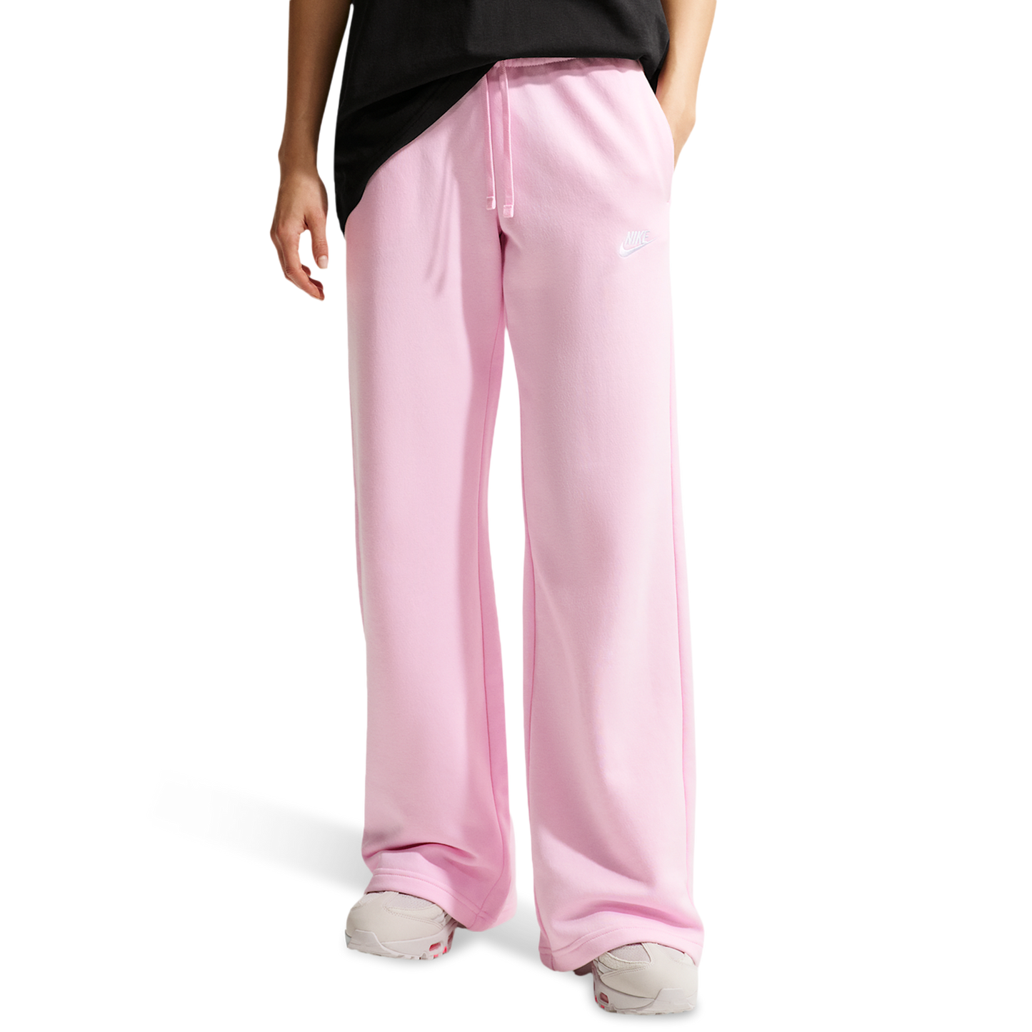 Nike NSW Club Fleece Mid Rise Pants Wide - Women's - Pink Foam/White