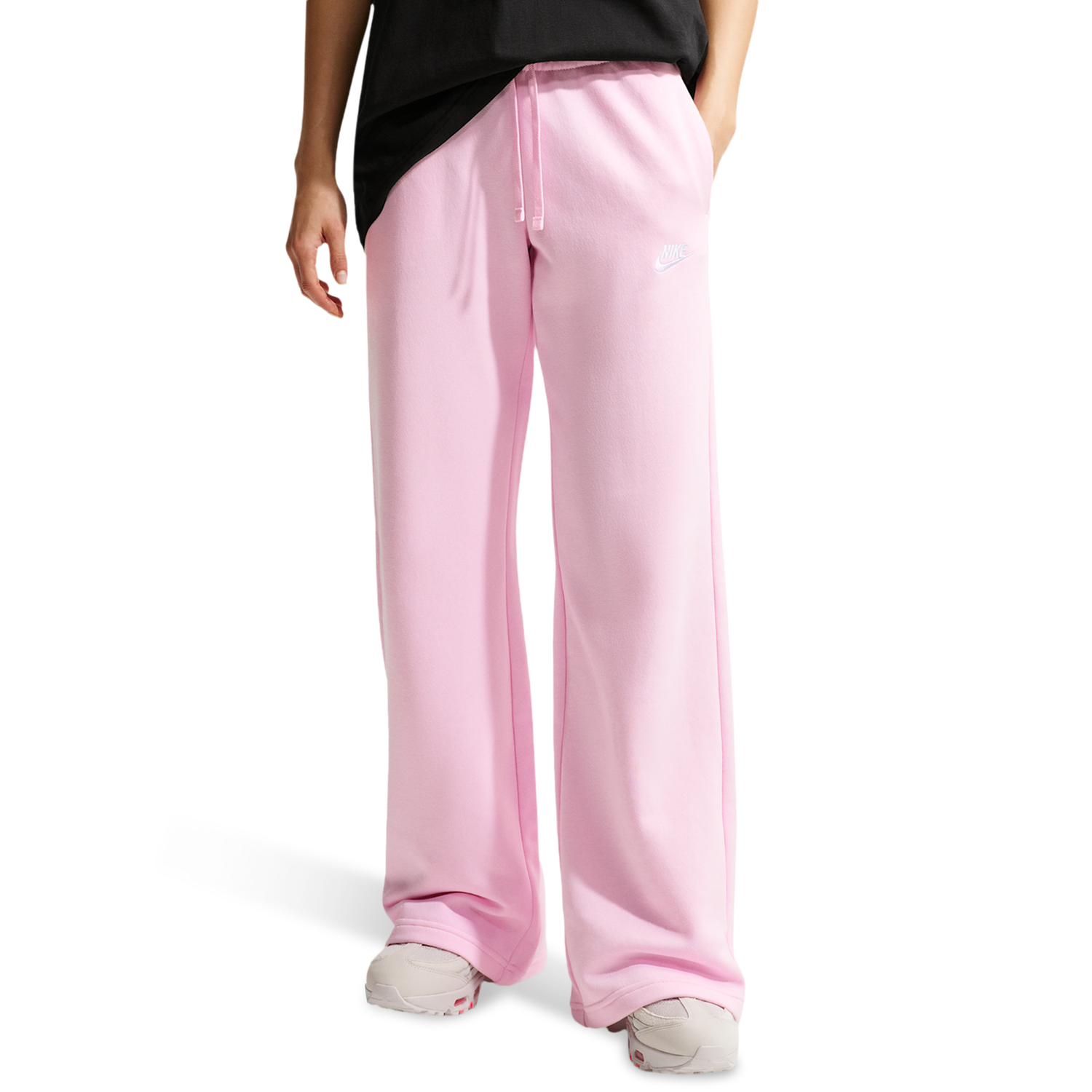 Nike NSW Club Fleece Mid Rise Pants Wide - Women's - Pink Foam/White