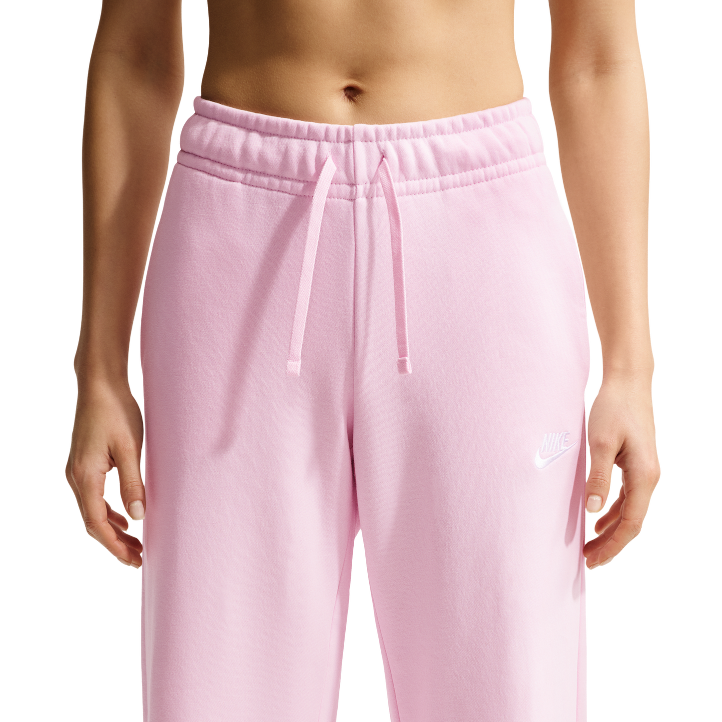 Nike NSW Club Fleece Mid Rise Pants Wide - Women's - Pink Foam/White