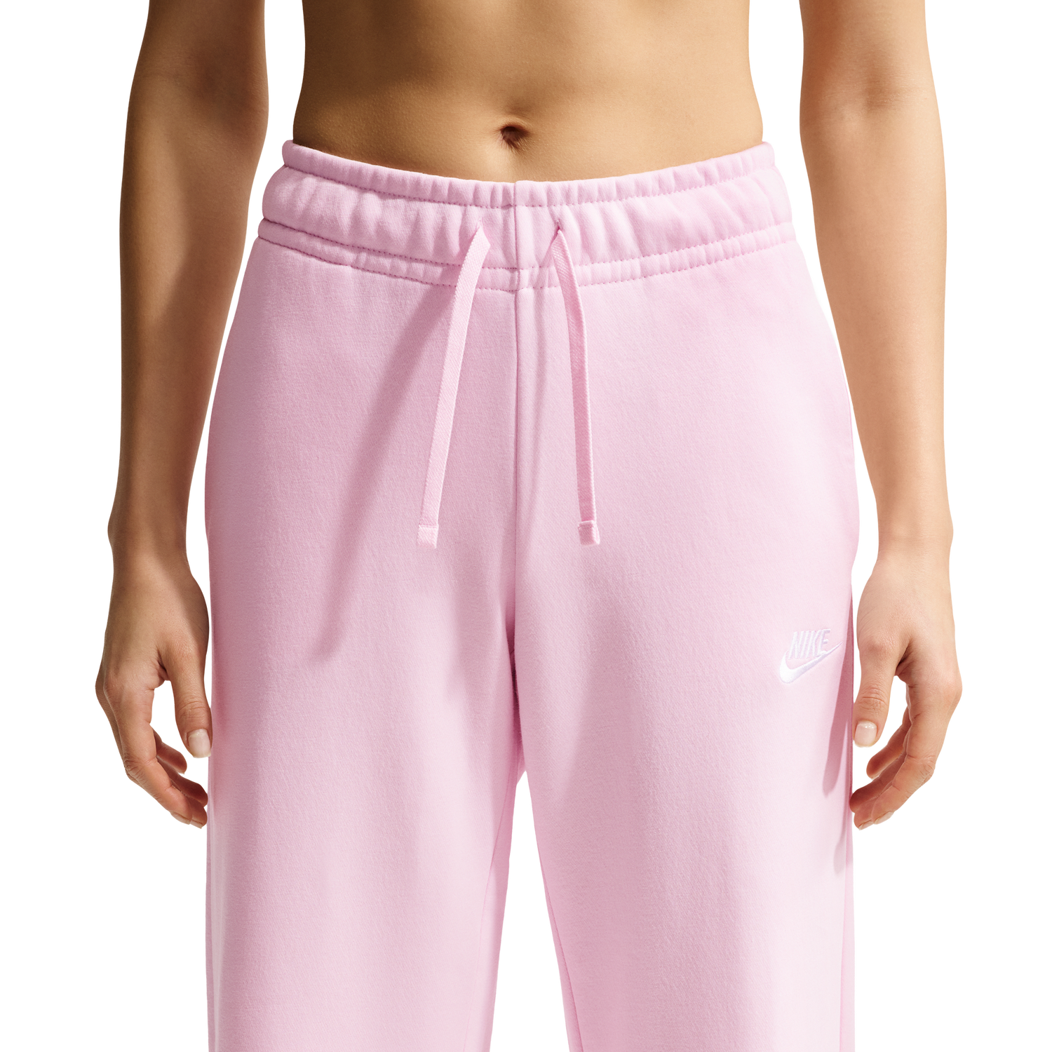 Nike NSW Club Fleece Mid Rise Pants Wide - Women's - Pink Foam/White