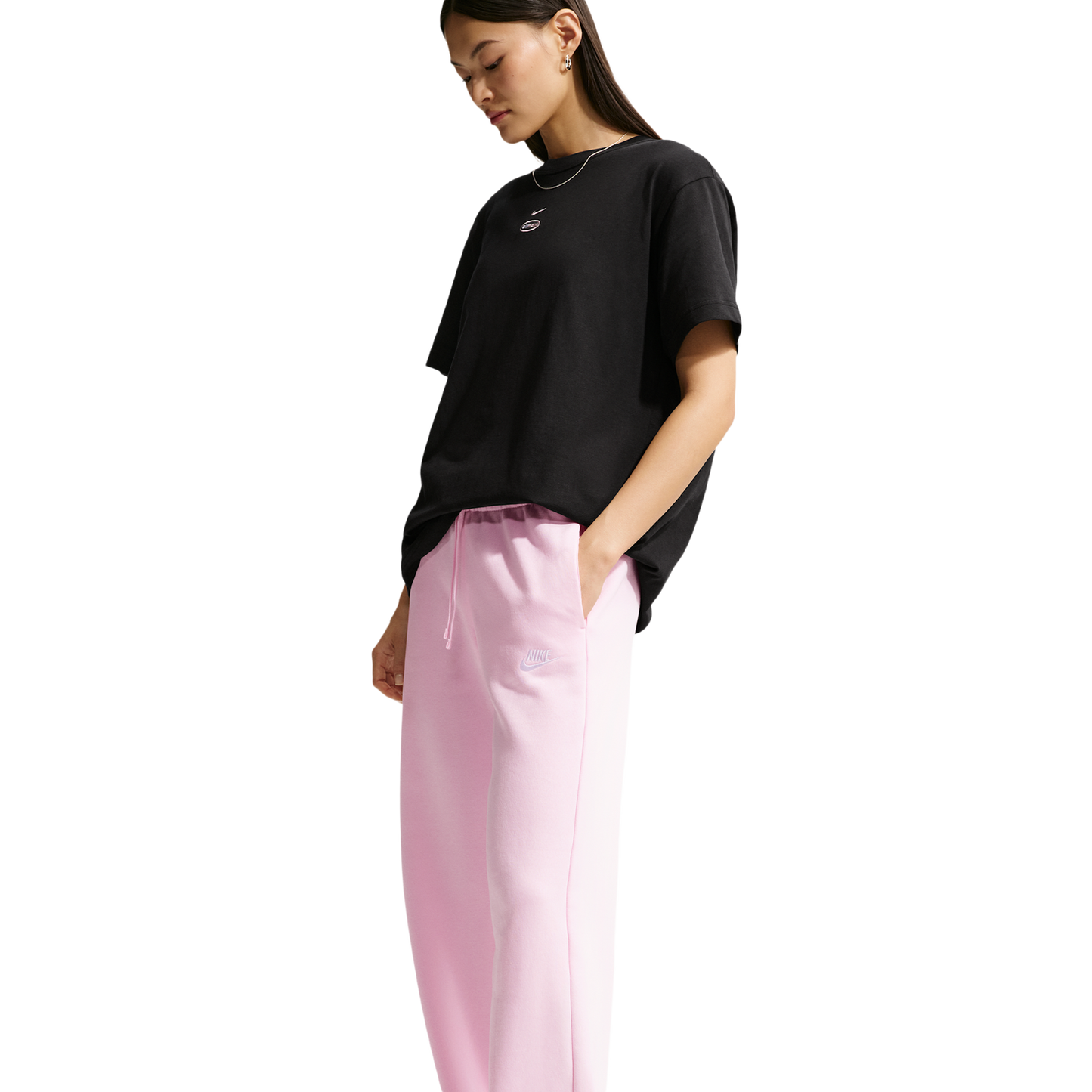 Nike NSW Club Fleece Mid Rise Pants Wide - Women's - Pink Foam/White