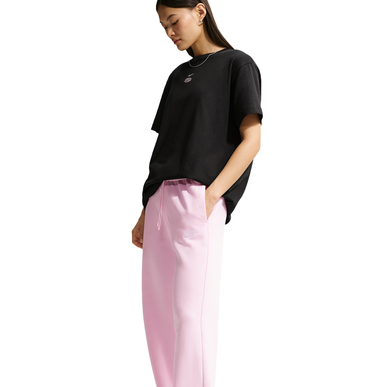 Nike NSW Club Fleece Mid Rise Pants Wide - Women's - Pink Foam/White