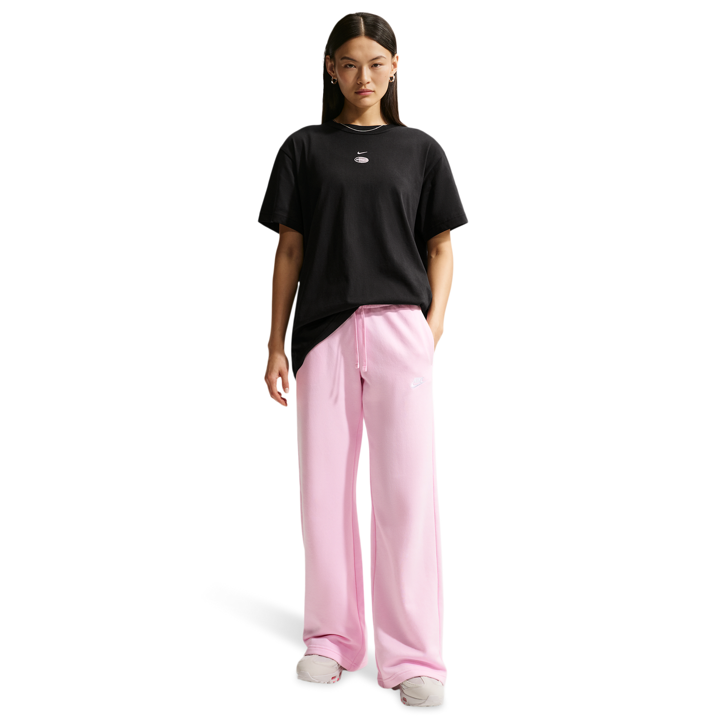 Nike NSW Club Fleece Mid Rise Pants Wide - Women's - Pink Foam/White
