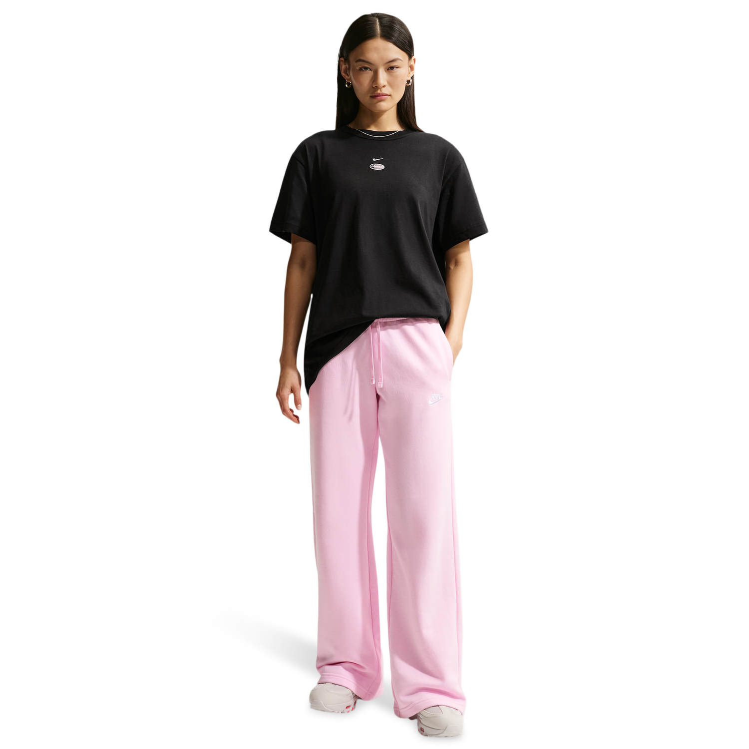 Nike NSW Club Fleece Mid Rise Pants Wide - Women's - Pink Foam/White