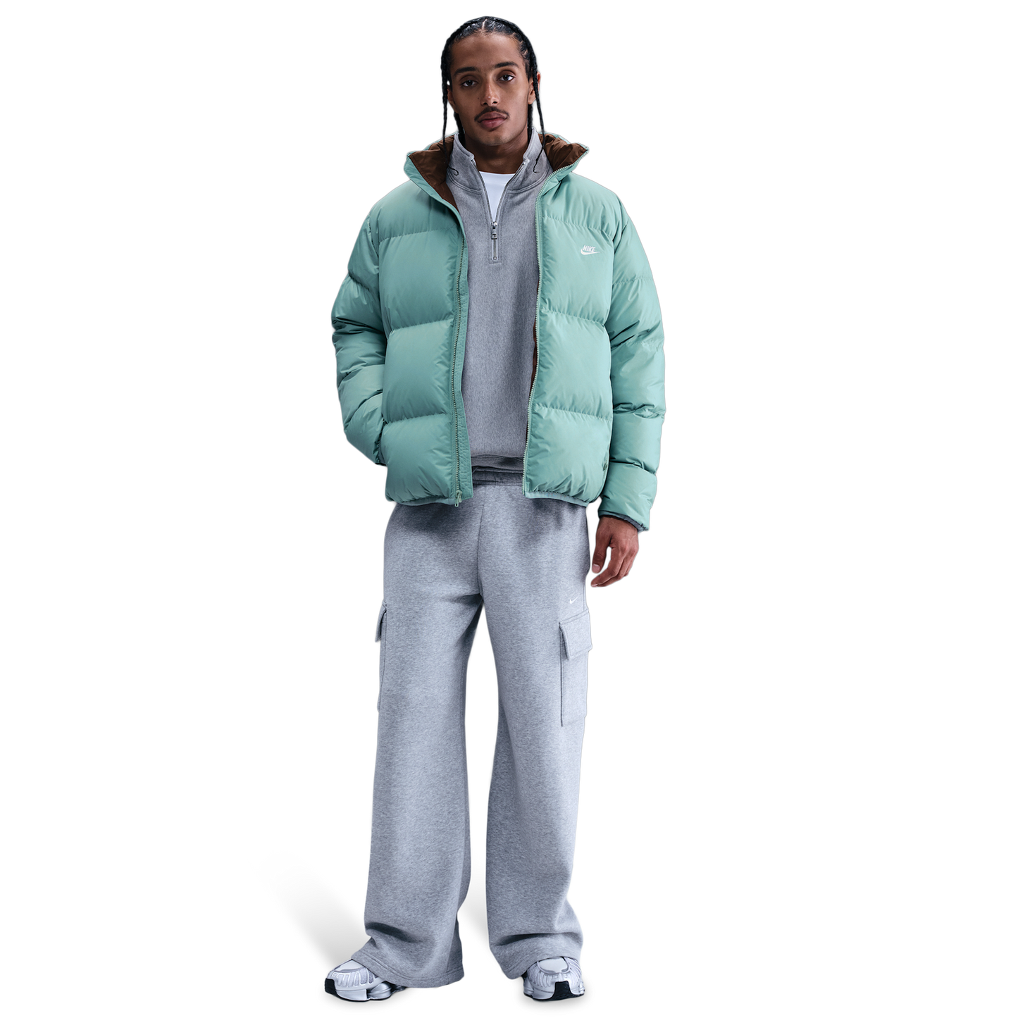 Nike SF Club 550 Puffer Jacket - Men's - Mosswood Brown/Cannon/White