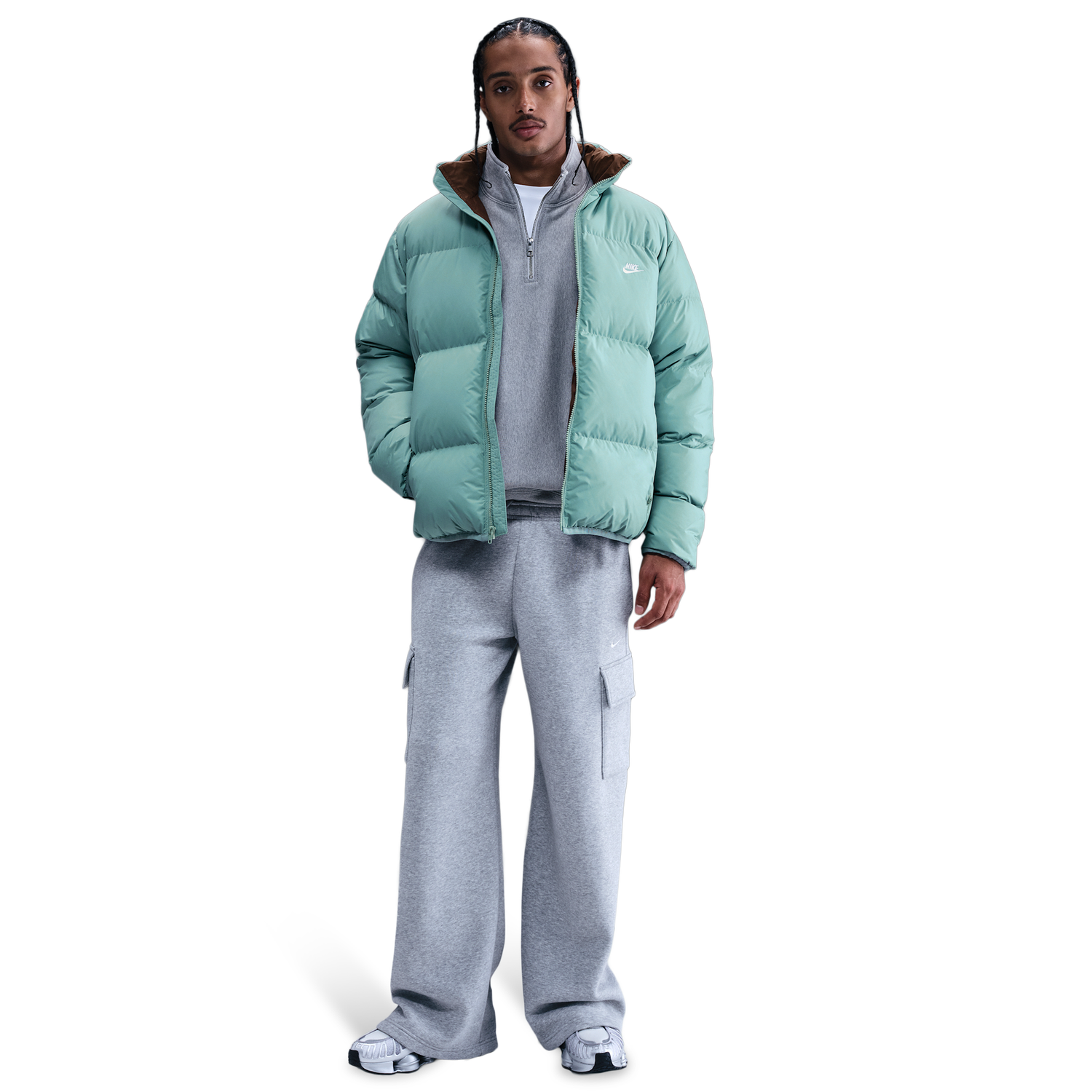 Nike SF Club 550 Puffer Jacket - Men's - Mosswood Brown/Cannon/White