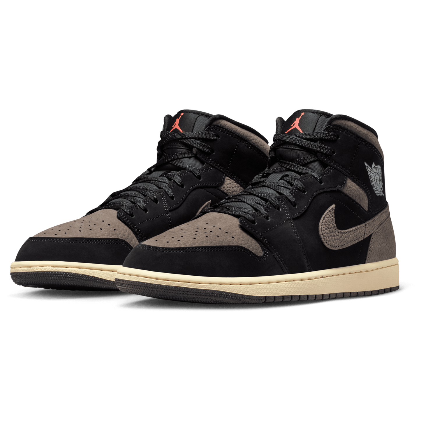 Jordan Air Jordan 1 Mid SE - Men's - Black/Olive Grey/Light Wild Mango