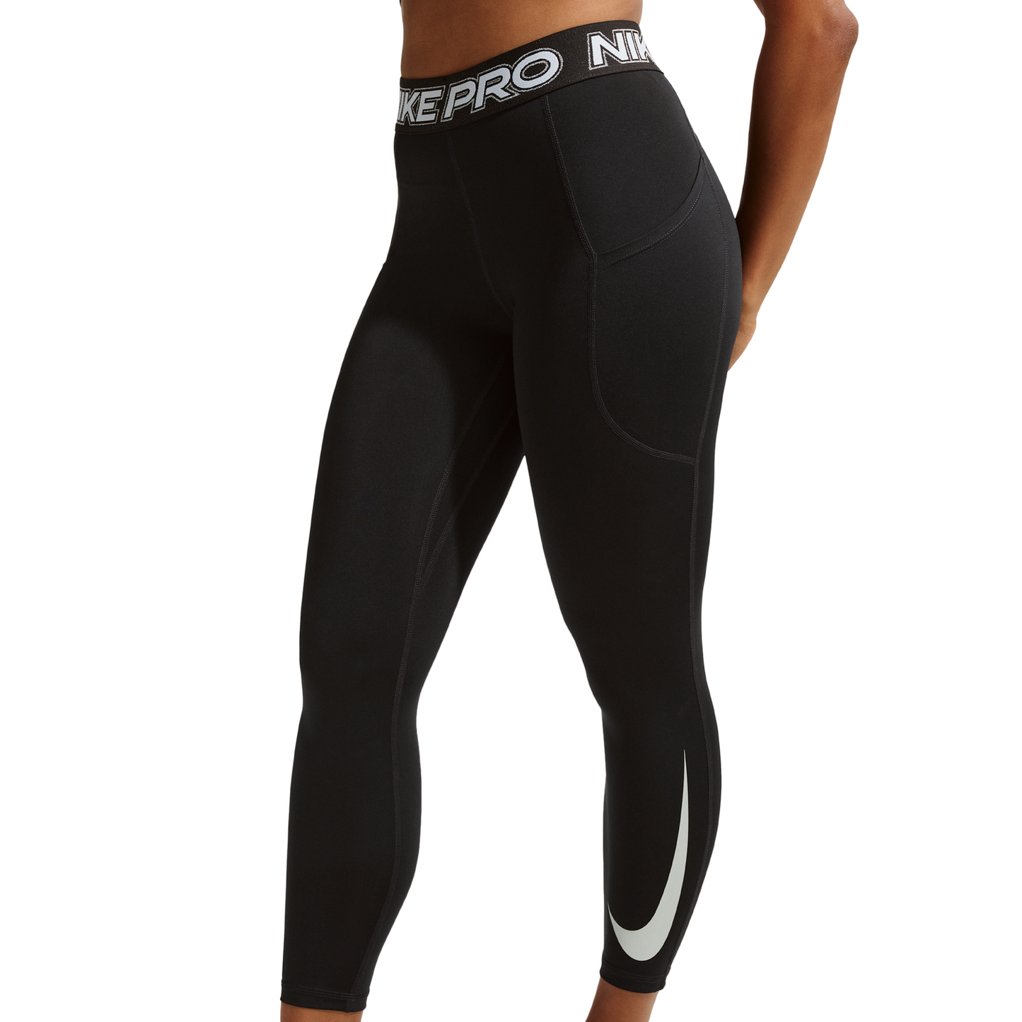 Nike Pro Mid Rise 7/8 Tight - Women's - Black/White/White