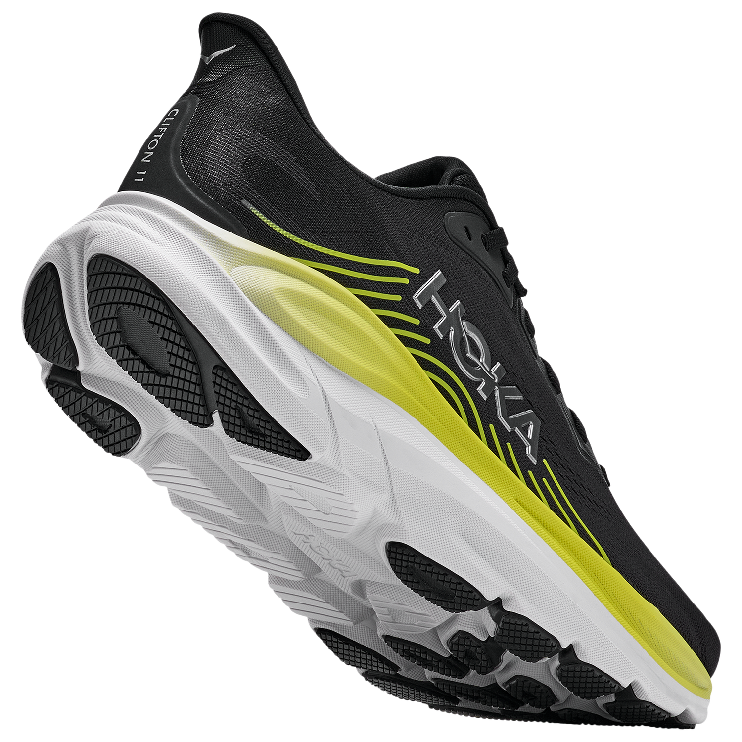 HOKA Clifton 11 - Men's - Black/White/Yellow