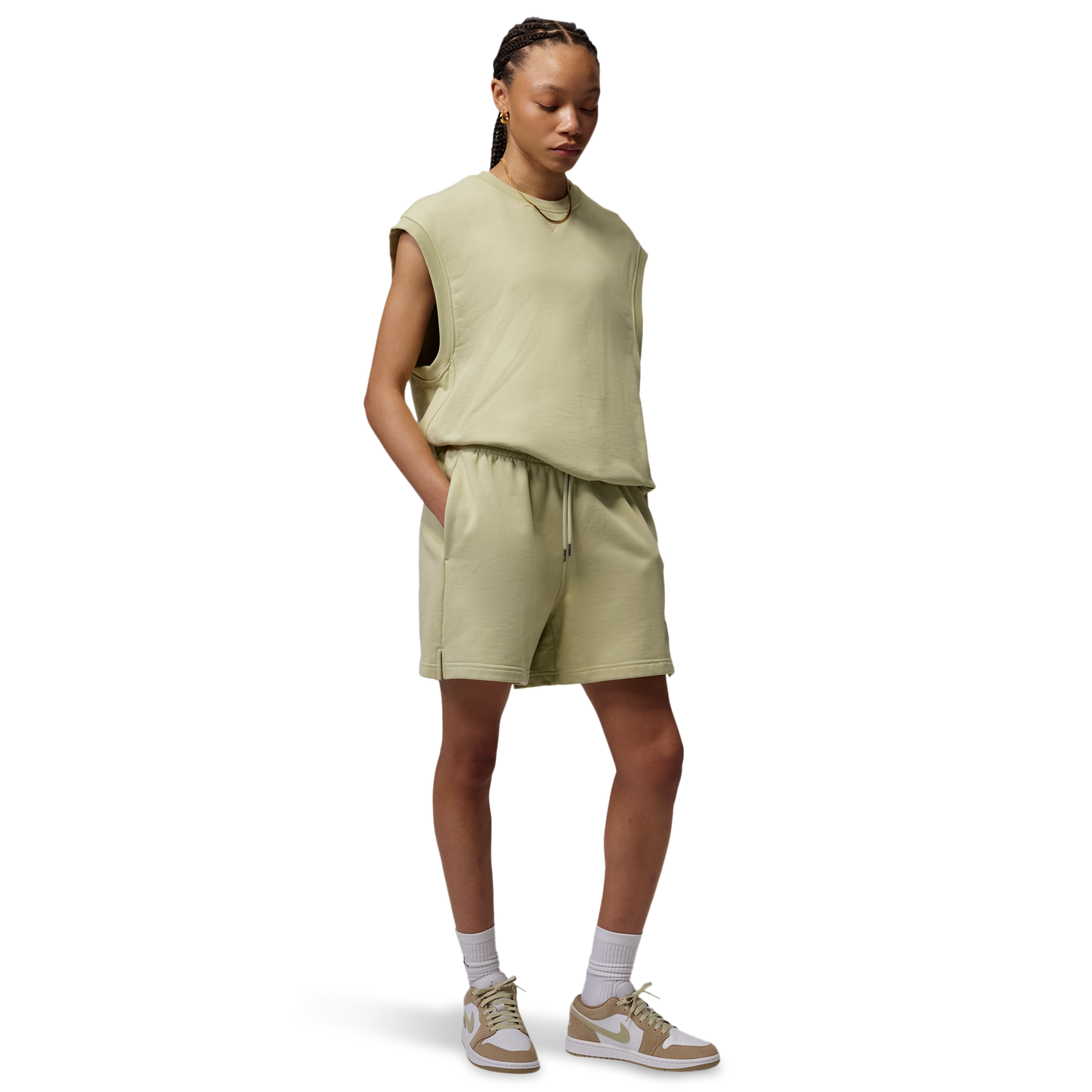Jordan AJ 1 Low - Women's - White/Olive Aura/Khaki