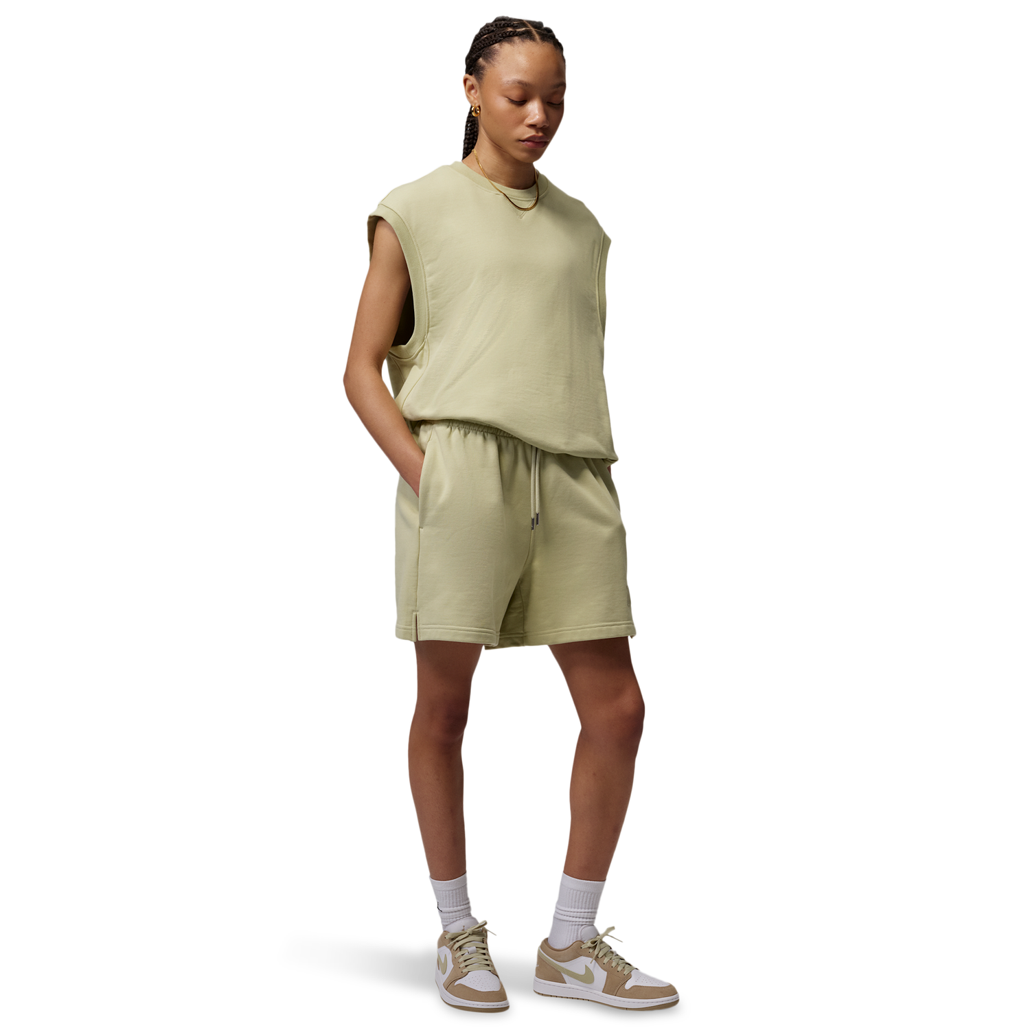 Jordan AJ 1 Low - Women's - White/Olive Aura/Khaki