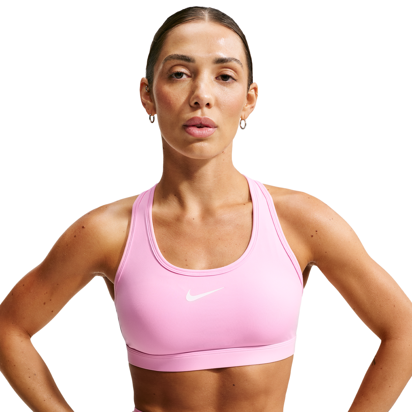 Nike Dri-FIT Swoosh Medium Support Bra - Women's - White/Pink Rise