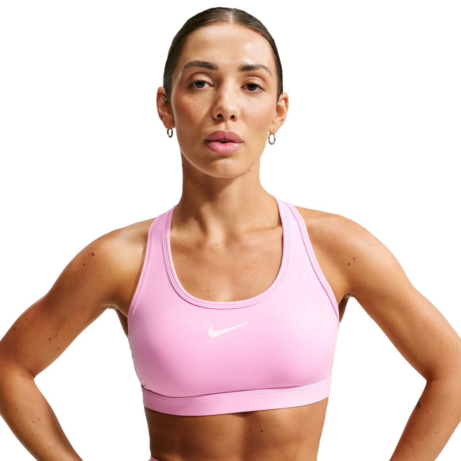 Nike Dri-FIT Swoosh Medium Support Bra - Women's - White/Pink Rise